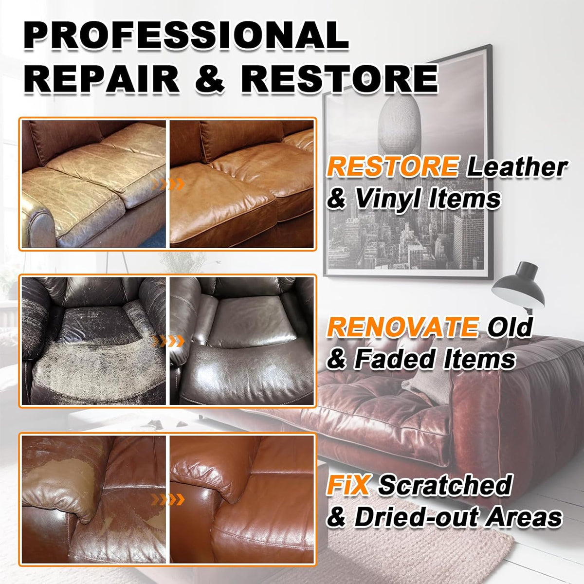 Black Leather Recoloring Balm, 12oz Leather Color Restorer for Couches, Leather Repair Kit for Furniture, Leather Dye for Leather Fade, Leather Repair Restore car seat