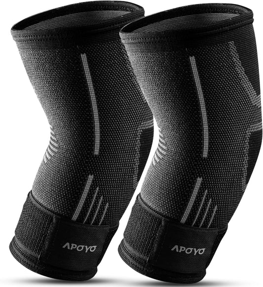 APOYO Elbow Brace for Tendonitis and Tennis Elbow, (Pair) Compression Sleeve for Arthritis, Workouts, Reduce Joint Pain During Fitness Activity (Medium)