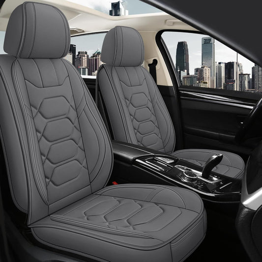 Pariitadin Leather Car Seat Covers Full Set, Waterproof Breathable Faux Leather Automotive Seat Covers for Cars, Non-Slip Car Interior Covers Universal Fit Most Cars Sedans Trucks SUVs, Gray