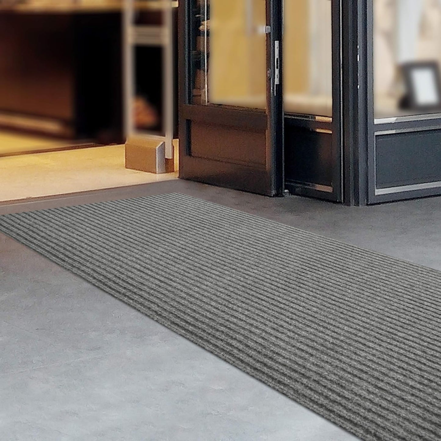 iCustomRug Spartan Weather Warrior Duty Indoor/Outdoor Utility Ribbed in 3ft,4ft,6ft Widths 70 Custom Sizes with Natural Non-Slip Rubber Backing 4'X62' in Grey
