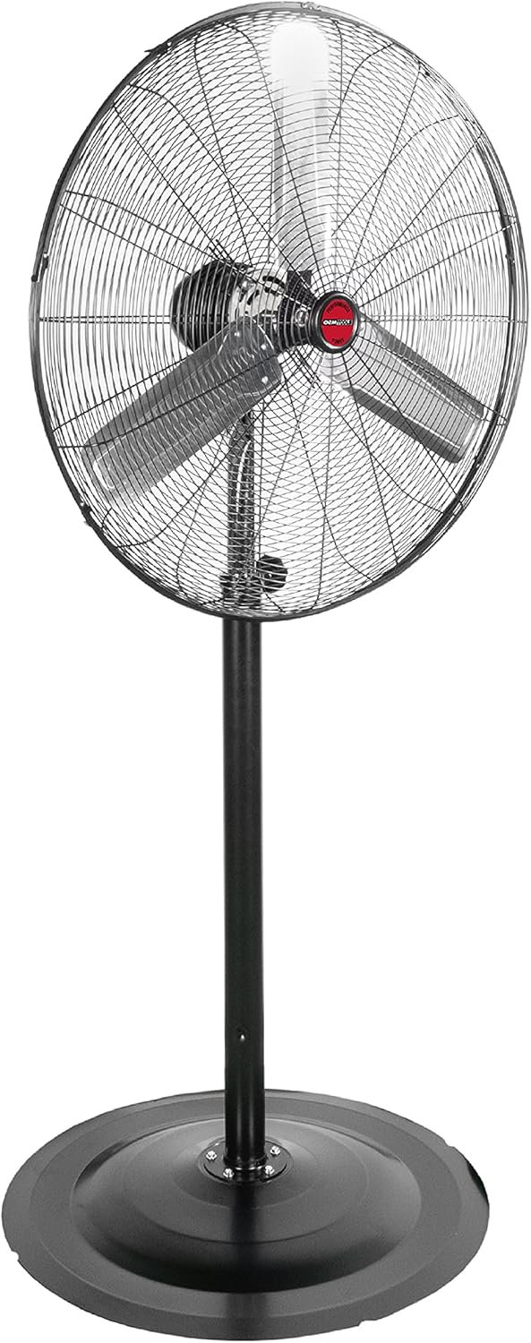 OEMTOOLS OEM24885 30" Oscillating Pedestal Fan, Adjustable Height for Garage, Shop, Gym, Warehouse 9500 CFM Airflow, 3-Speed Enclosed Motor, 3 Aluminum Blades, Dust-Resistant Industrial Purpose
