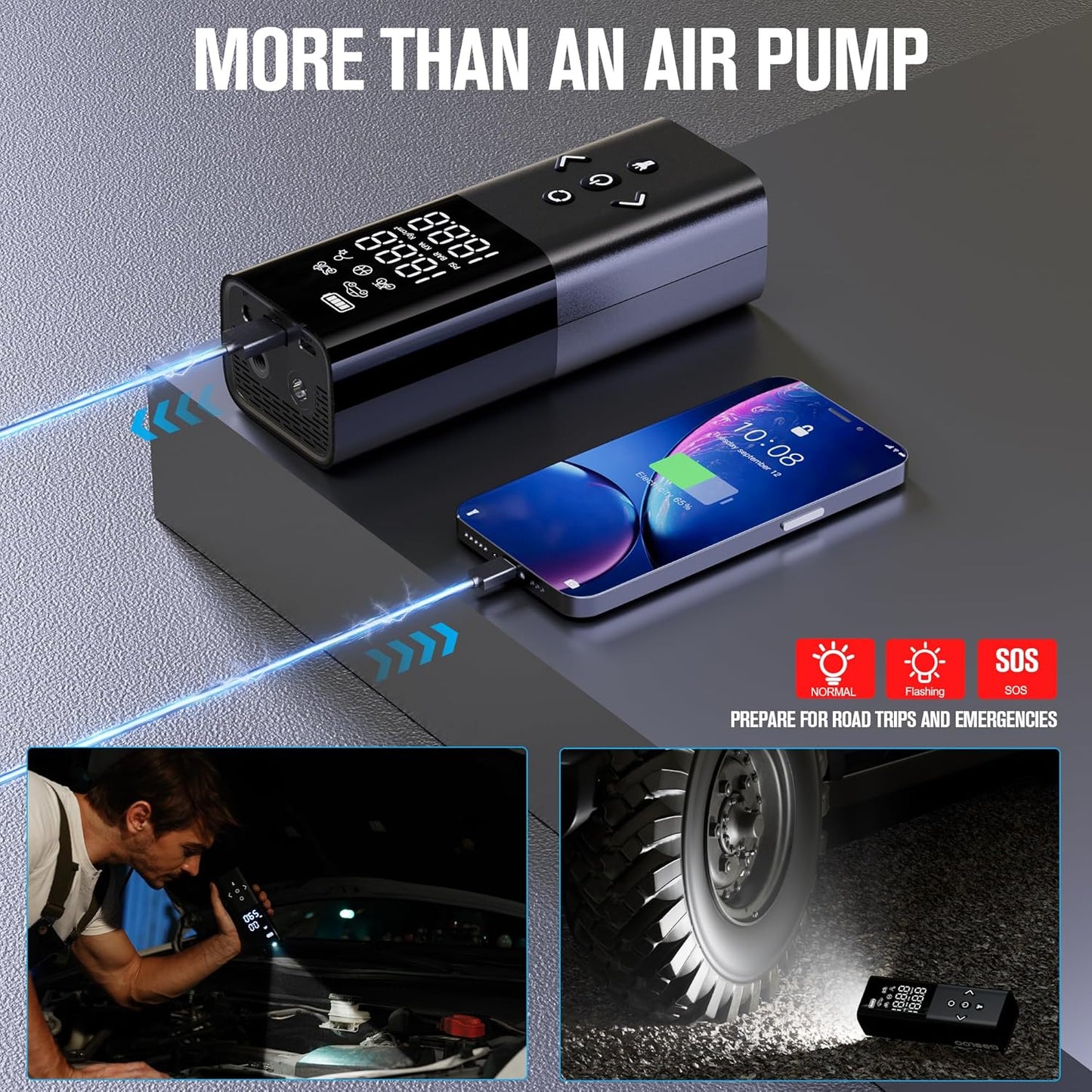 GOOLOO AP150 Tire Inflator Portable Air Compressor, 2X Faster 150PSI Cordless Air Pump for Car Tires with Auto-Shutoff, Portable Tire Pump with Digital Pressure Gauge for Car, Motorcycle,Bike, Ball