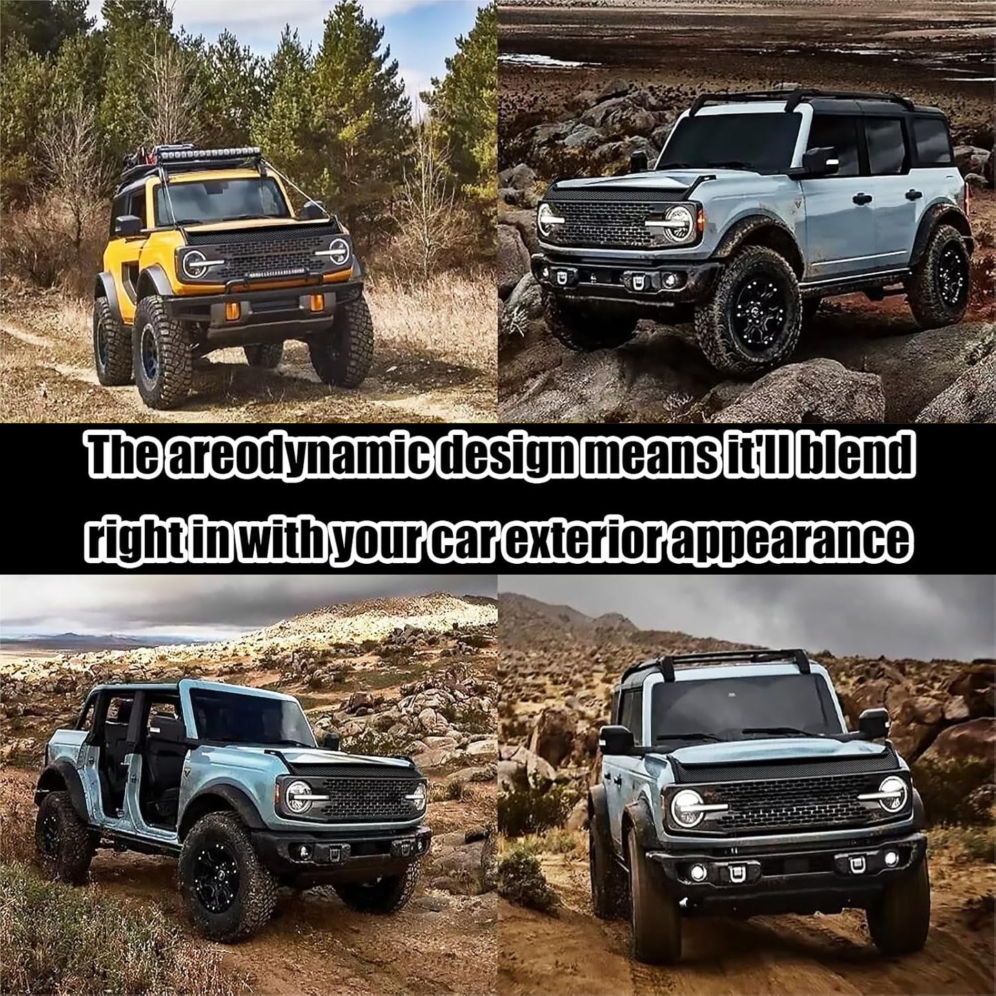 Hood Deflector Hood Protector Compatible with Ford Bronco 2/4 2024 2023 2022 2021 Matte Carbon Fiber Hood Protector Bug Deflector Stone Guard(Not for Bronco Sports)
