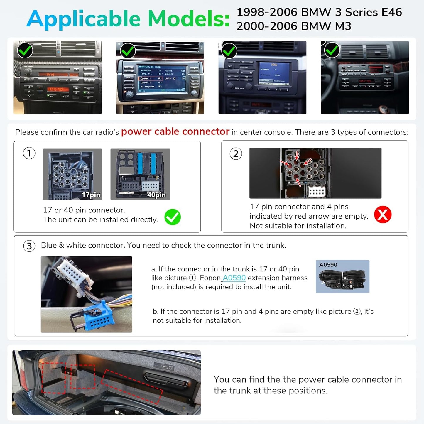 Eonon Car Stereo for BMW E46 M3/328i /330Ci/325i/325xi/328i/328xi/330i/330xi Wireless CarPlay Android Auto Head Unit, 9 Inch Touchscreen Radio, Bluetooth, AM/FM, SWC, GPS Navigation,E46A13