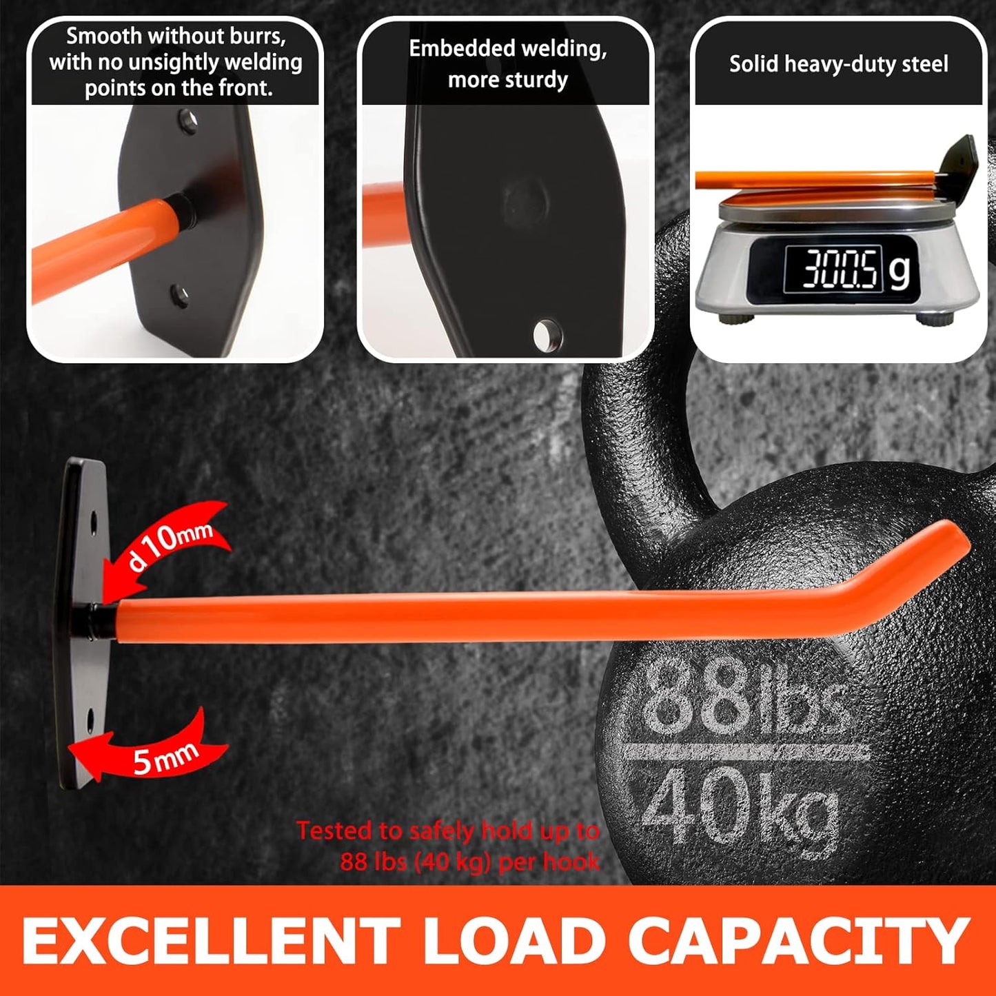 4 PCS Garage Hooks Heavy Duty Wall Mount, Tire Storage System with Anti-Slip Coating, Hang Heavy Tools for up to 88Lbs, for Bikes, Ladders, Chairs and Bulky Tools