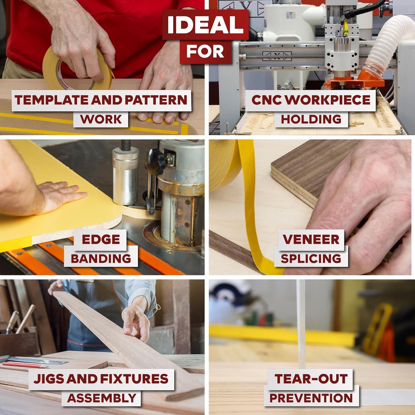 XFasten Double Sided Woodworking Tape 4 Inches x 90 Feet, Residue-Free and Removable Double Sided Wood Mounting Boards, Masking Tape for Wood Template, MDF, Metal, Edge Banding, Routing, Anchoring