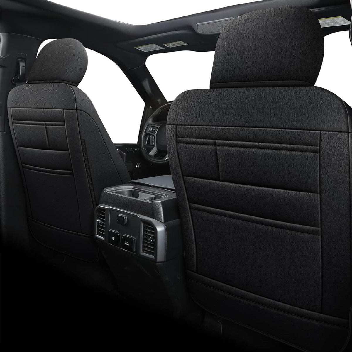 AOMSAZTO Front Seat Covers for Ford F150 XL XLT: 2015-2024 SuperCrew & F250 F350 F450 2017-2024 Super Duty Crew Cab XL XLT Faux Leather Full Set Seat Cover (Black, 2PCS Front)