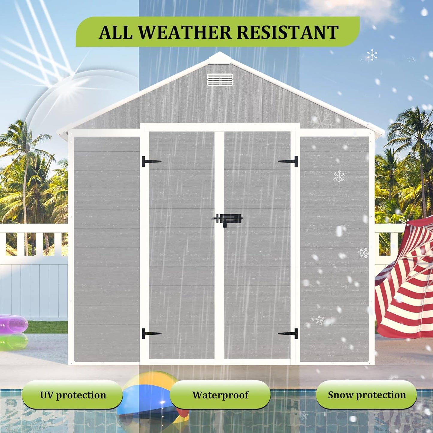 MyVoice 8x8 FT Outdoor Resin Storage Shed with HD Window, Rustproof Waterproof Garden Tool Shed, 12mm Thickened PP Panels, Large Capacity Outdoor Utility House for Backyard Patio (with Floor)