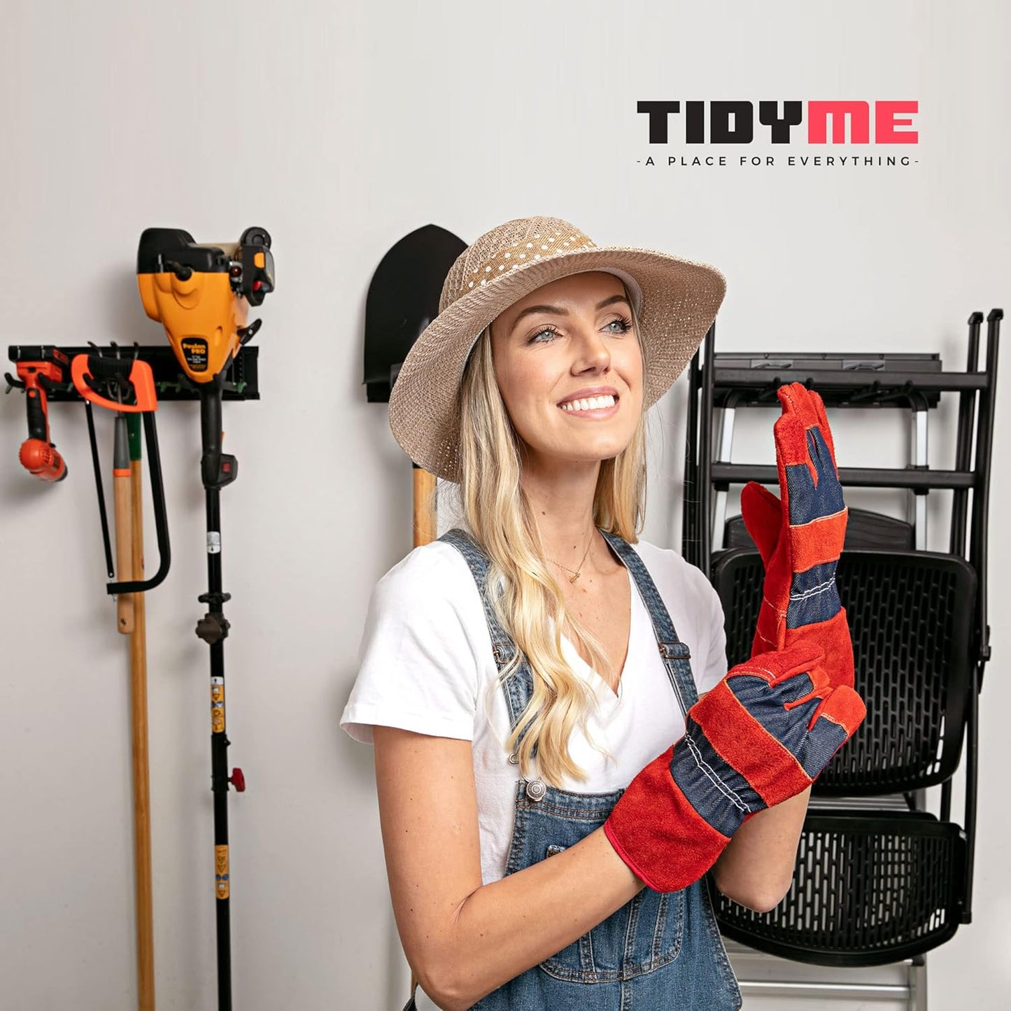 Garage Wall Organizer | 51" Heavy-Duty Tool Storage Rack | Adjustable Double-Layer Hooks | 320 lbs Capacity | Carbon Steel Wall Mount Holder for Shovels, Rakes, Ladders & Power Tools