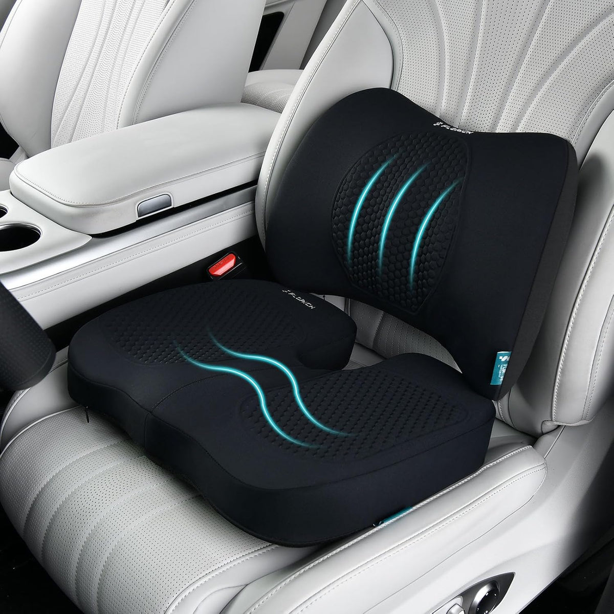 FLORICH Car Seat Cushion and Back Support for Office Chair Memory Foam Chair Cushions Pressure Relief Seat Pads with Gel Massage Point Lumbar Support(Black)