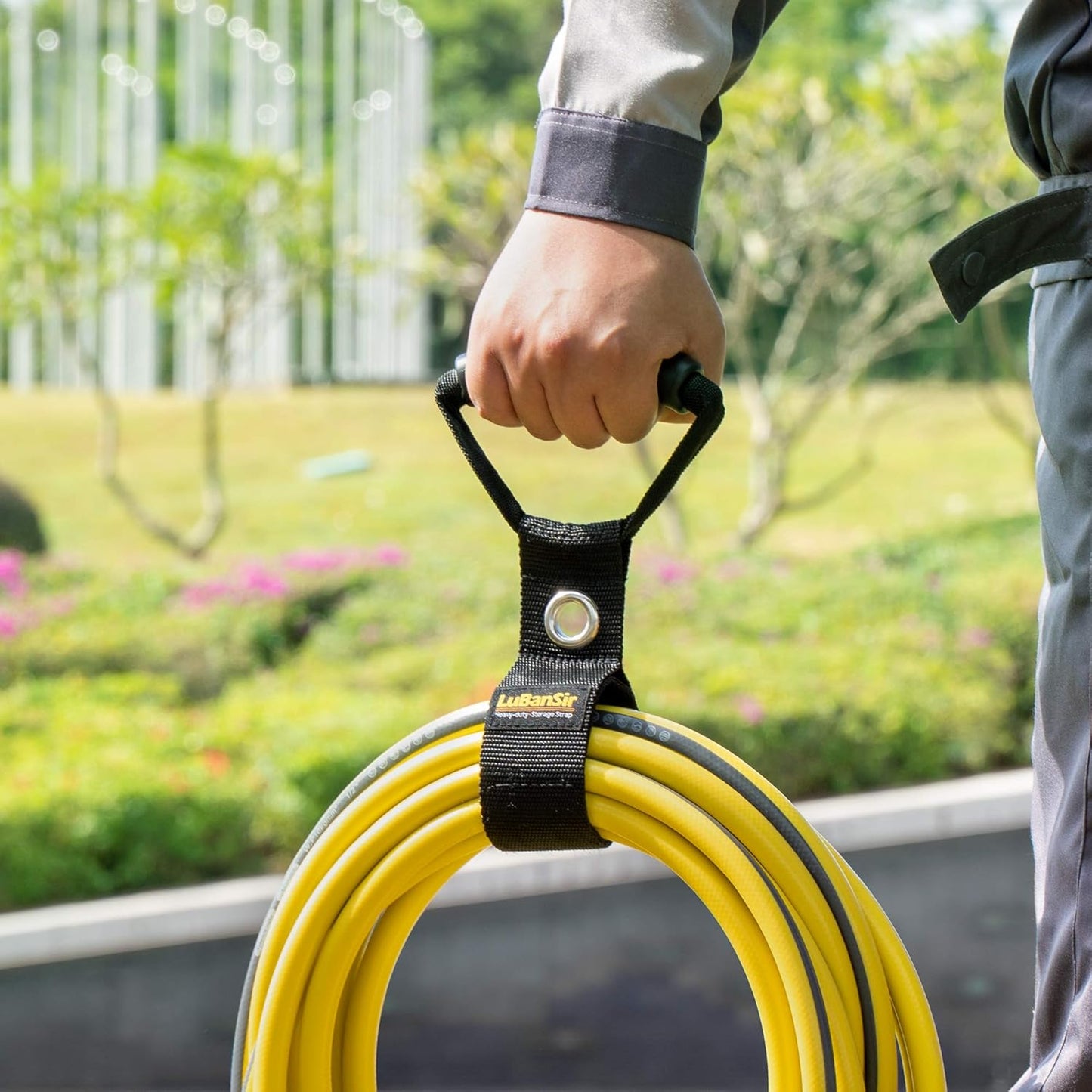 LuBanSir 3 Pack Extension Cord Organizer, 17" Portable Hook and Loop Storage Straps with Grommet Fit Extension Cords, Cables, Ropes, Garden Water Hoses Carrying and Hanging