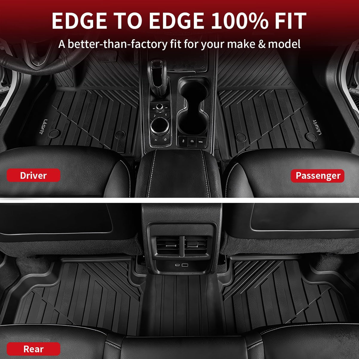 LASFIT Floor Mats for Cadillac XT4 2019-2025, All Weather TPE Custom Fit Automotive Floor Mats for Cars, 1st and 2nd Row Car Floor Mats Full Set for Cadillac XT4 Accessories, 3 PCS, Black