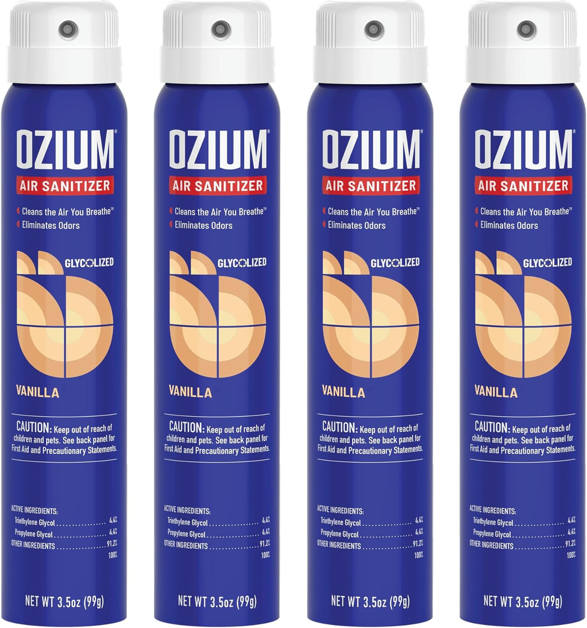 Ozium 3.5 Oz. Air Sanitizer & Odor Eliminator for Homes, Cars, Offices and More, Vanilla Scent, 4 Pack