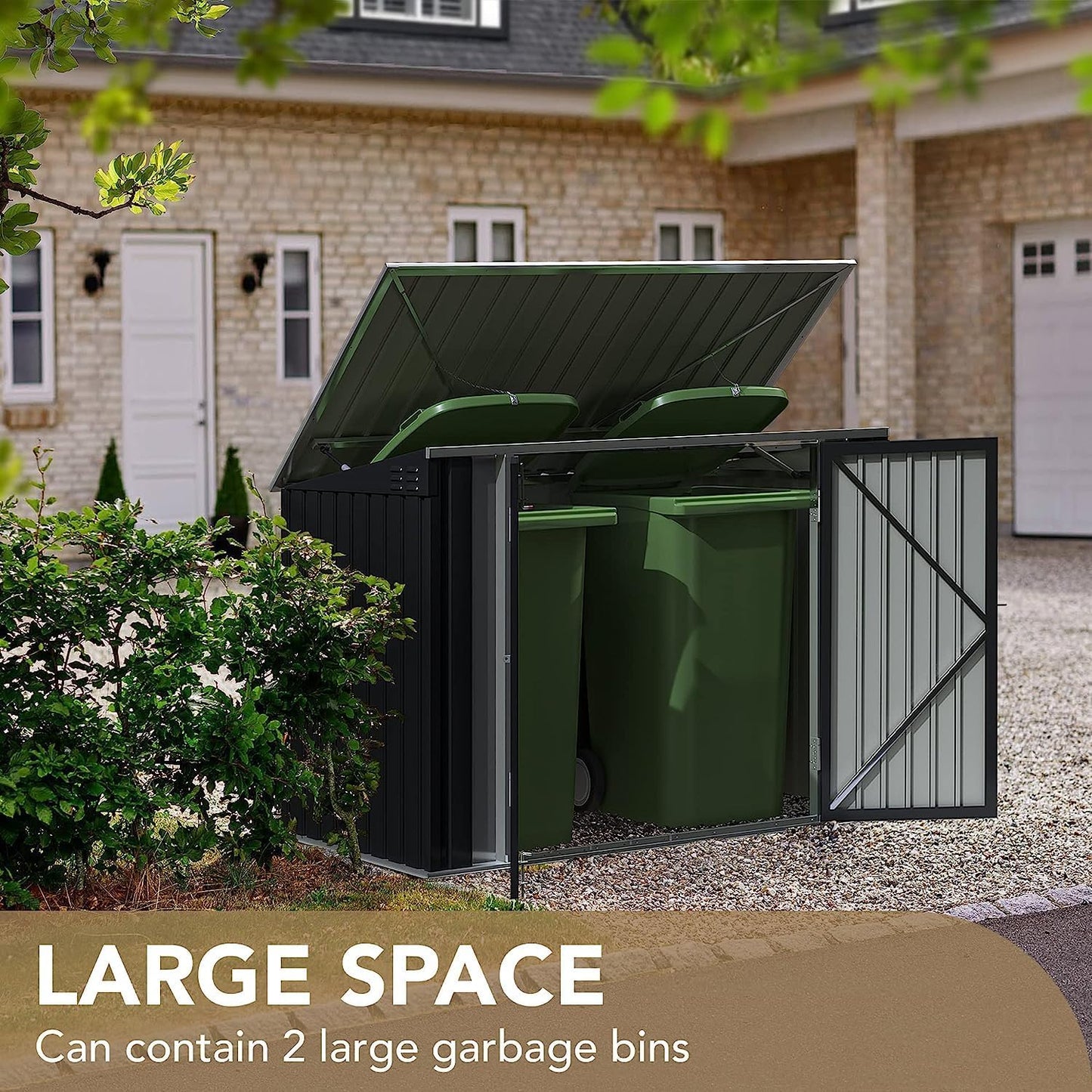 Devoko Outdoor Storage Shed 5.8 x 3.3 FT Metal Trash Shed Waterproof Outside Storage with Lid Chain Hydraulic Gas Rod for Trash Can Weeding Tools