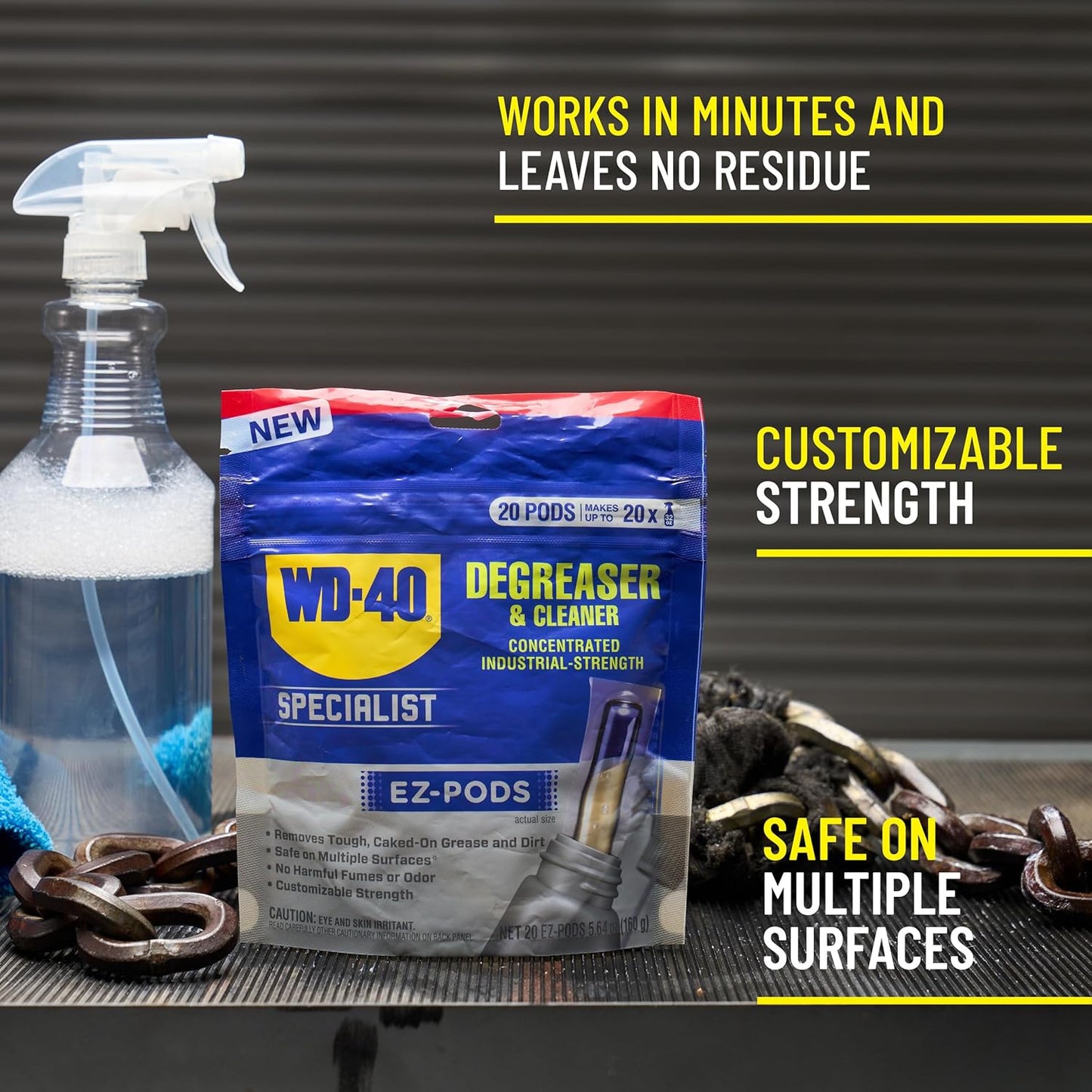 WD-40 Specialist Degreaser and Cleaner EZ-PODS, Customizable Industrial-Strength Concentrate, Multi-Surface Cleaning Solution, 1-Pack of 20 PODS