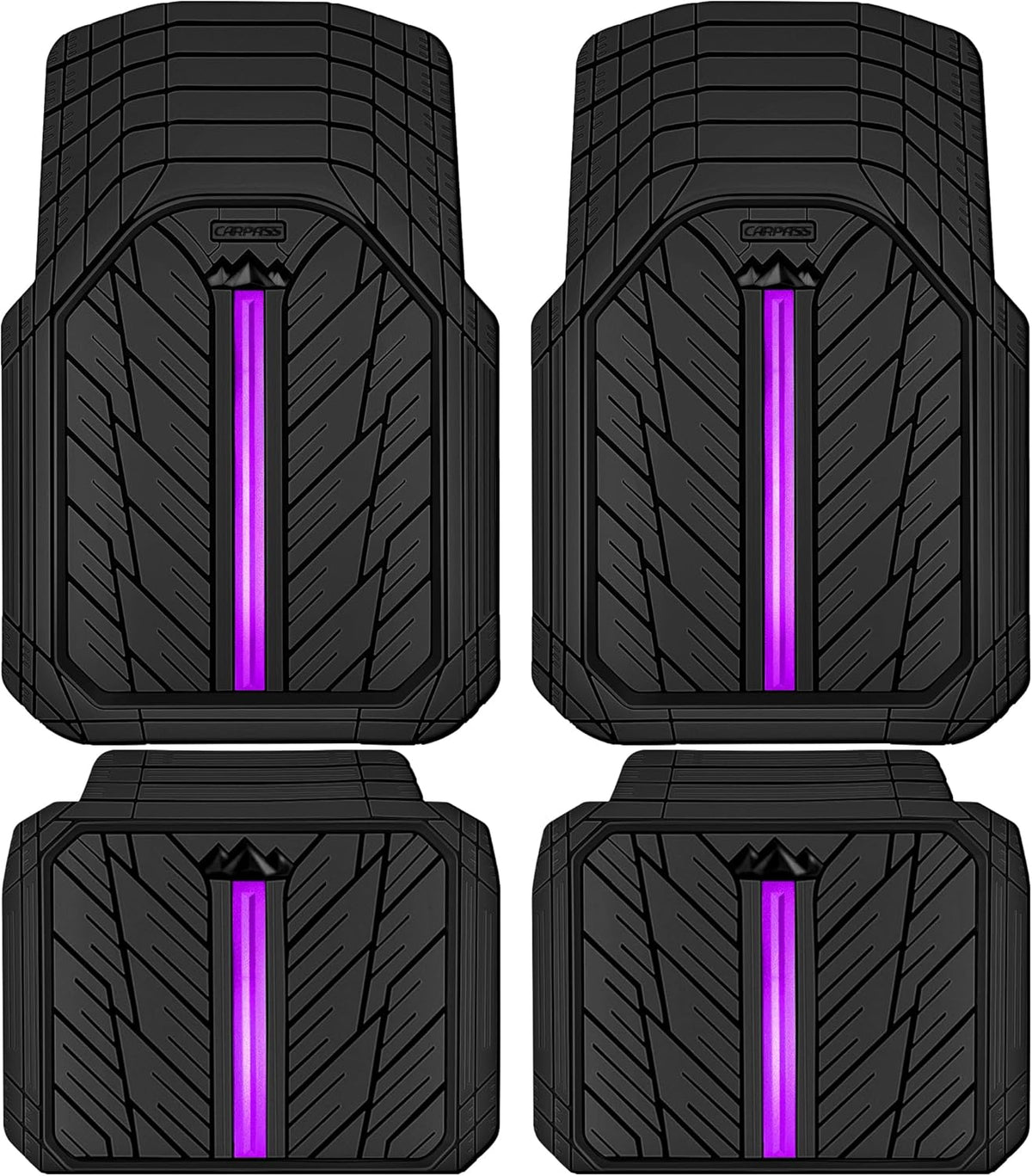 CAR PASS Metal Medium Rubber Floor Mats for Car Heavy Duty Car Mats All Weather, Universal Trim to Fit for Truck SUV Vehicle Automotive Floor Mats, Waterproof Car Mats 4 Piece Black Purple