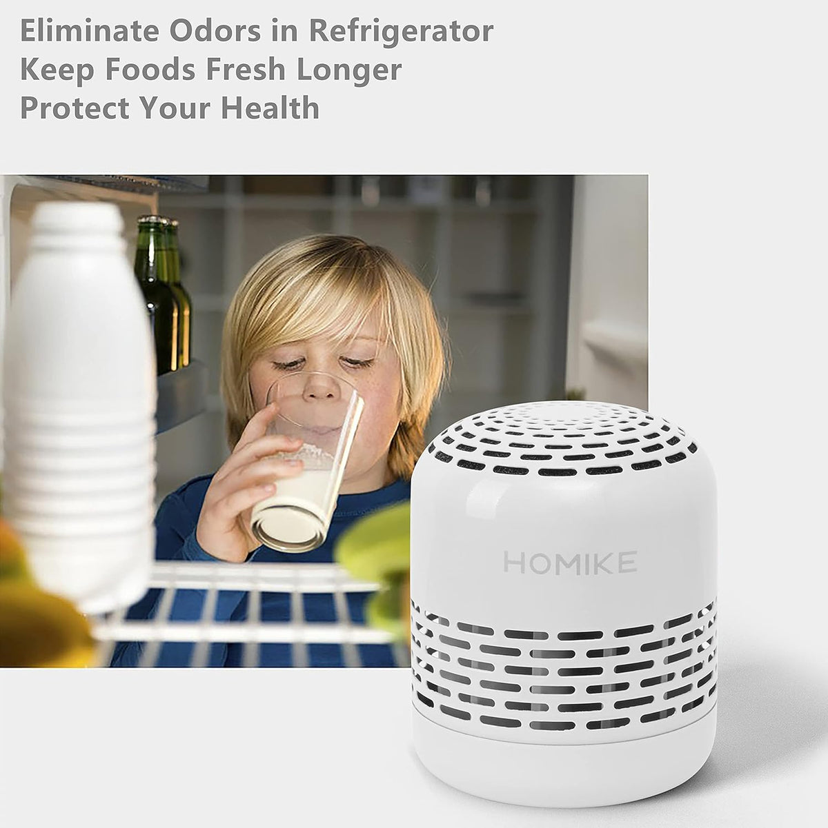 HOMIKE Refrigerator Deodorizer, Odor Eliminator,Last up to 10 Years for Car,Closet,Shoes Cabinet,Fridge and Freezer,Outperforms Baking Soda and Activated Carbon(White)