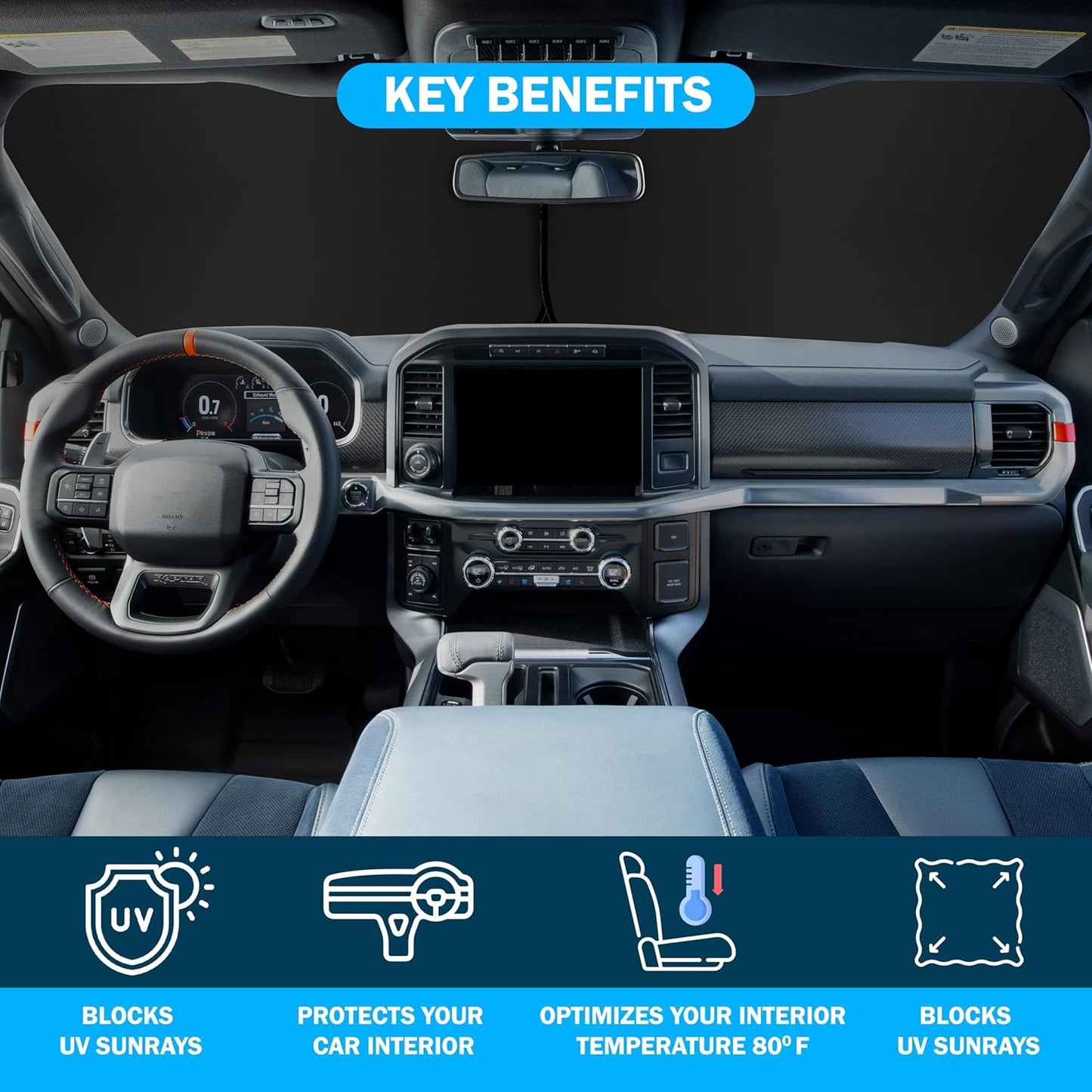 2 Piece Truck Windshield Sun Shade Foldable | Front Windshield Shade for Superior Sun, Heat, and UV Rays Protection | Square Sunshade for Car Ensuring Interior Protection | Large (36"x32.5")