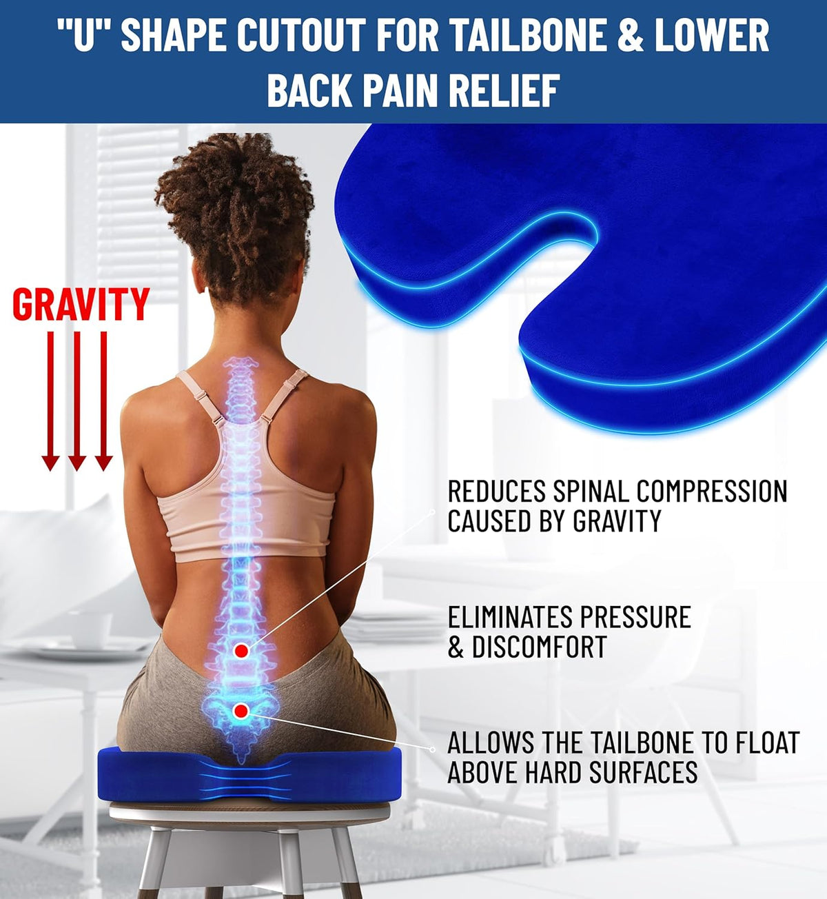 Everlasting Comfort Doctor Recommended Memory Foam Seat Cushion for Office Chairs & Car Seat - Ergonomic Office Desk Accessories for Tailbone Pain Relief, Sciatica & Back Support