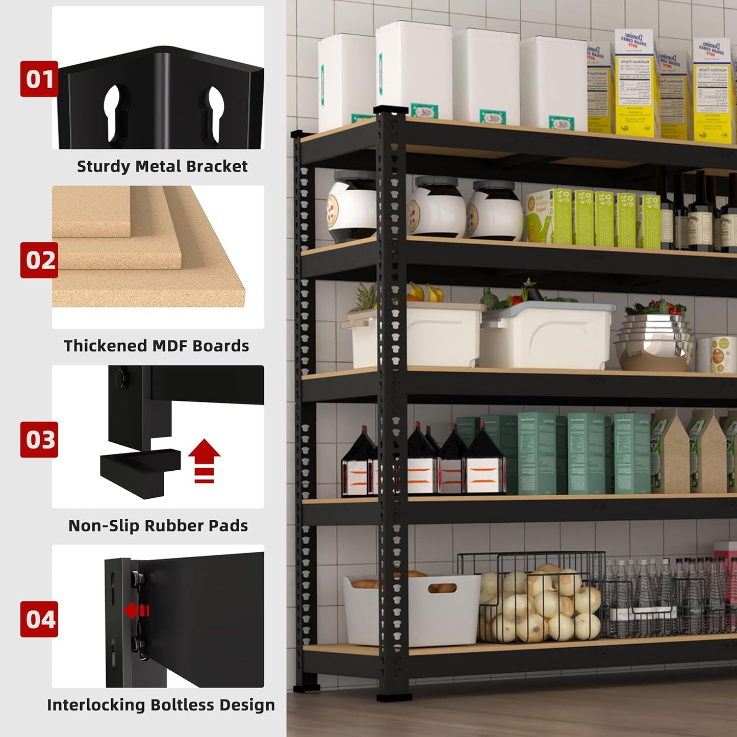 3 Packs 48" W x 24" D x 72" H Adjustable Garage Storage Shelves - 5-Shelf Heavy Duty Shelving Unit, Metal Utility Storage Organizer Racks for Warehouse Pantry Closet Kitchen, Black