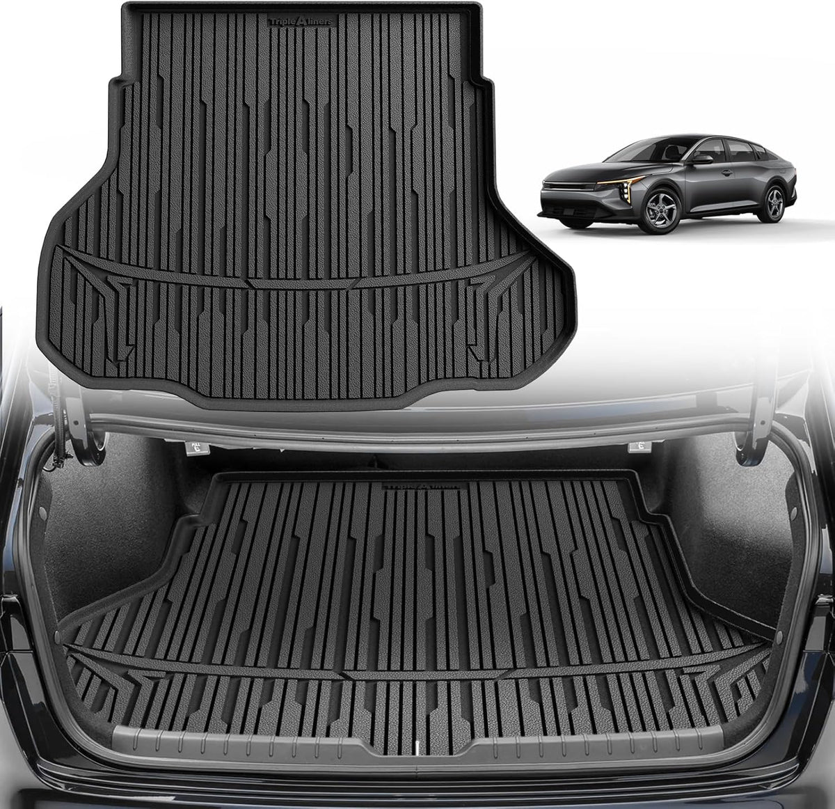 TripleAliners All Weather Trunk Mat Compatible with 2024-2025 KIA K4 Sedan Accessories Cargo Mat Custom Fit TPE Full Coverage Protection Odorless Waterproof Cargo Liner