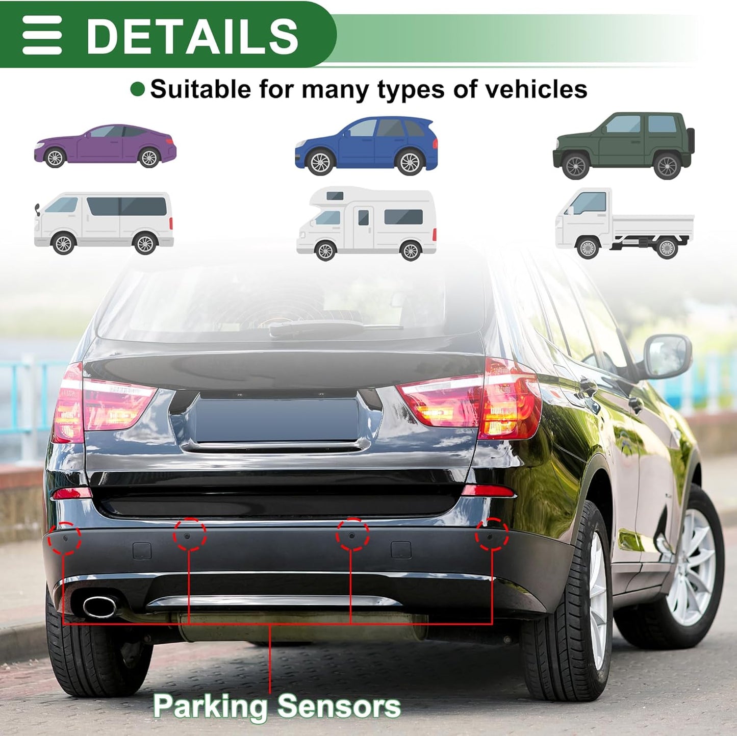Motoforti Universal Car Auto Vehicle Reverse Backup Radar System Reverse Parking Sensors Alarm Buzzer Reminder Distance Detection White 2 Pcs Parking Sensors