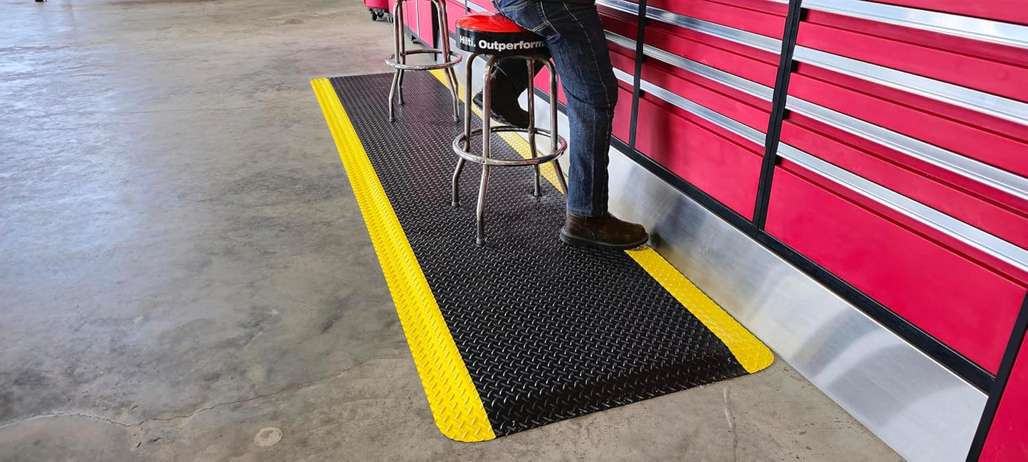 Rhino Mats, American Classic Diamond Anti-Fatigue Mats, Industrial Ergonomic Comfort Standing Mat for Work, Home, Garage, Office, Kitchen or Anywhere (Black/Yellow 1" Thick, 4 FT. x 8 FT.)