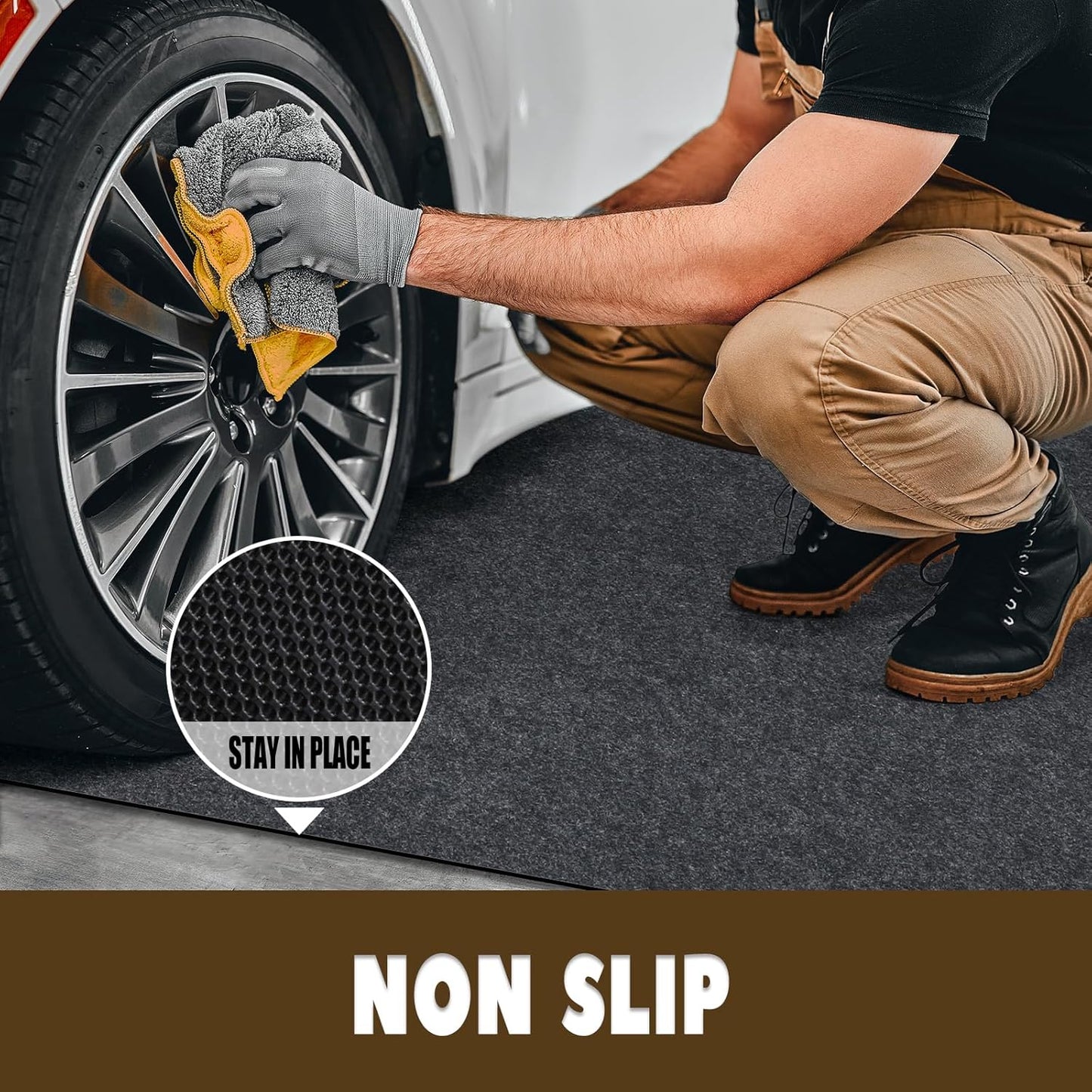 Oil Spill Mat, 29" x 36", Garage Floor Mat Under Car, Waterproof/Durable/Non-Slip TPR Backing, Reusable Absorbent Pad, Charcoal