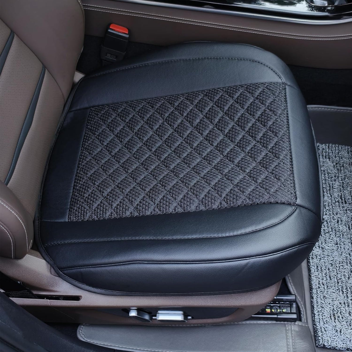 Car Seat Covers,2 Pack Leather Bottom Car Seat Cover Universal Front Seats Only,Ice Silk Auto Seat Cushion Protector Pad Mat Wrap Around The Bottom Black