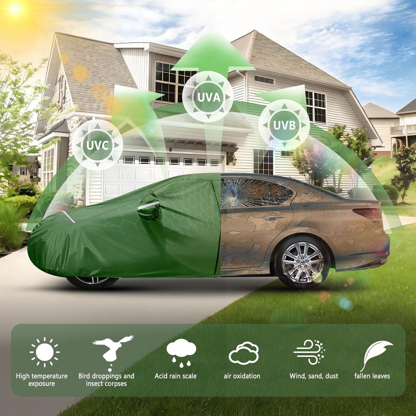 BOSSTONE Car Cover Custom Fit for Nissan Frontier (1998-2020) King/Crew Cab Short Bed Waterproof All Weather for Automobiles Full Exterior Cover Rain Sun Snow Protector with Door Zipper (Green)