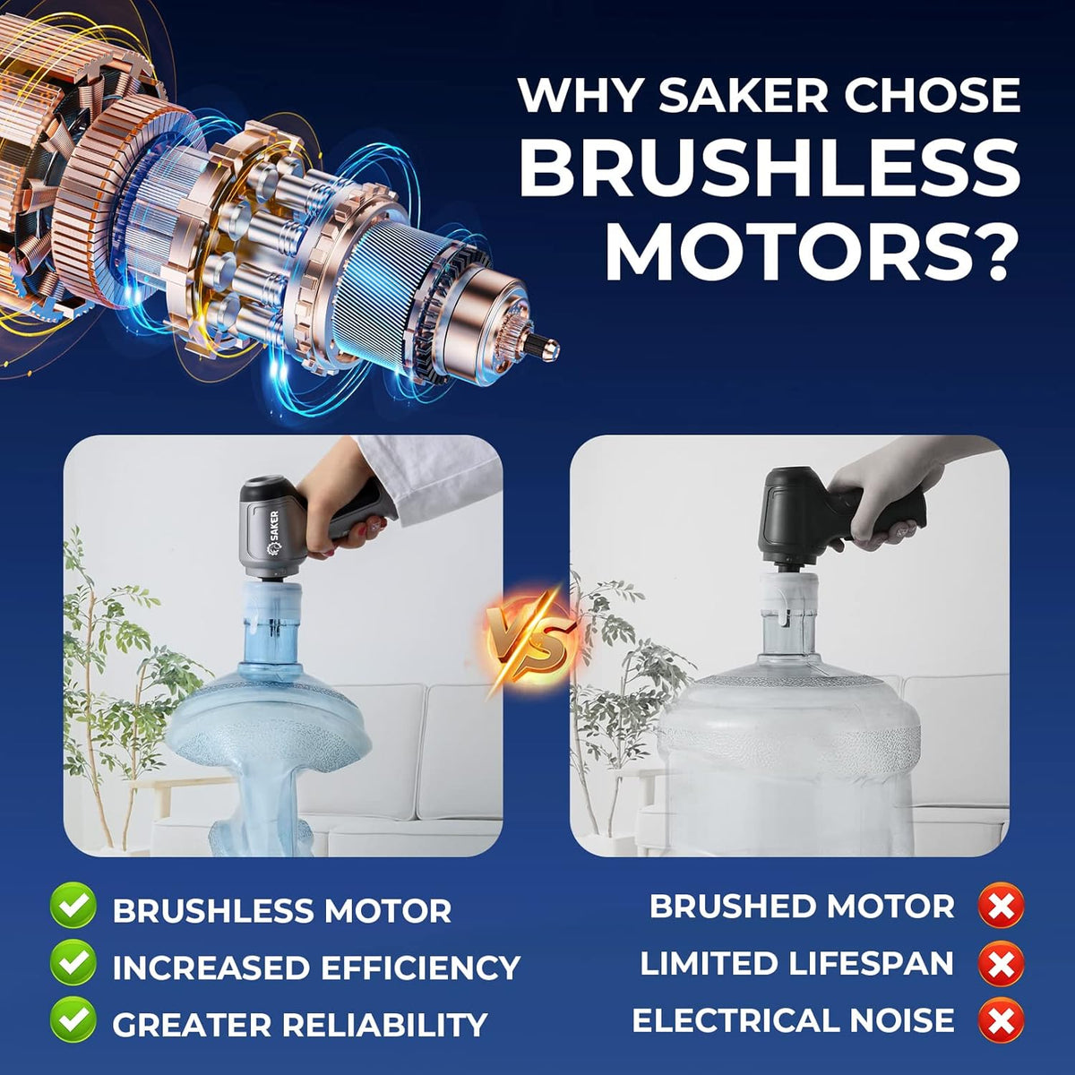 Saker Car Vacuum Portable Cordless 15000PA,3 in 1 Handheld Vacuum with Brushless Motor for Car, Office and Home Cleaning Blue HL107B