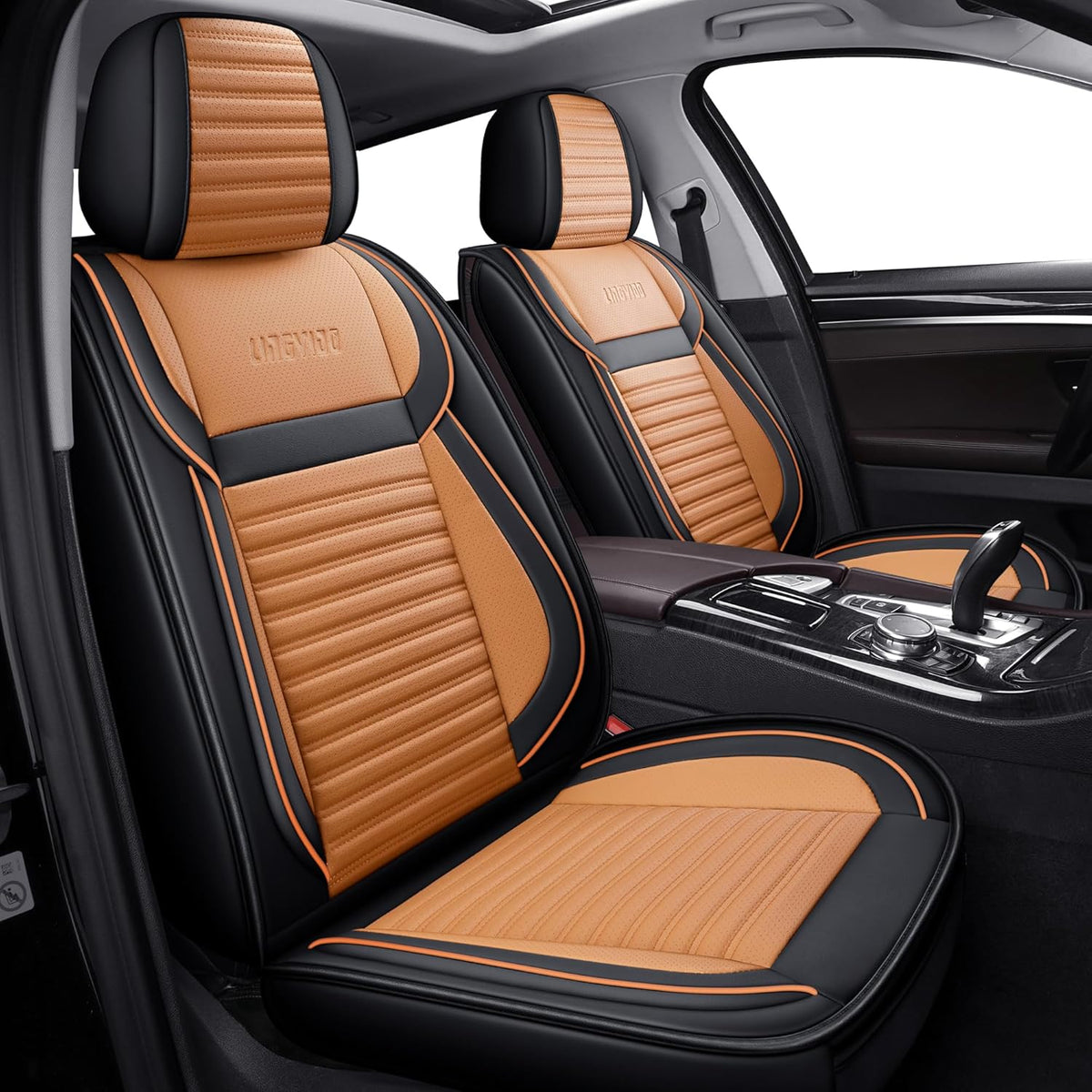 LINGVIDO Universal Car Seat Cover, Breathable and Waterproof Faux Leather Automotive Seat Covers for Cars SUV Sedan (Front seat, Brown & Black)