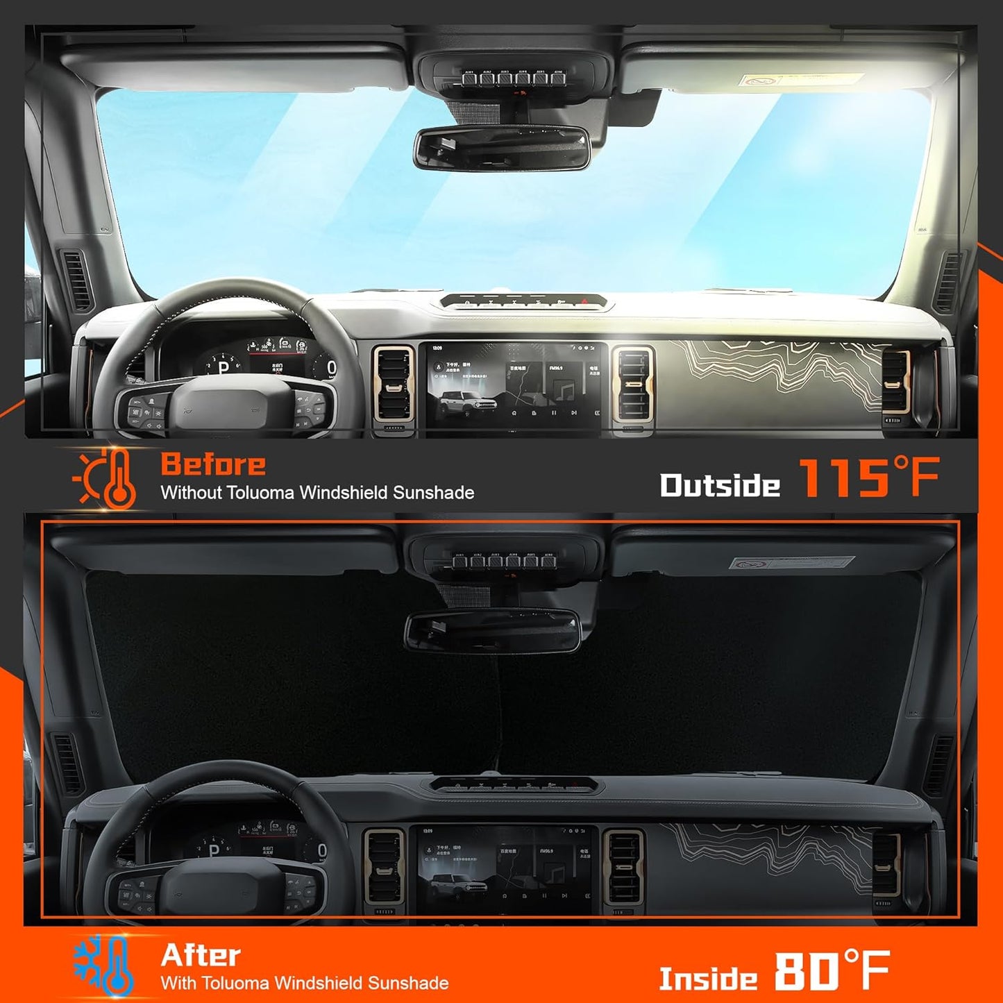 Custom Fit Windshield Sun Shade for Toyota Highlander 2020-2025 - Full Coverage, 210T Reflective Fabric, Double-Layer Design - Blocks 99% UV Rays, Keeps Car Cool, Easy to Install and Store