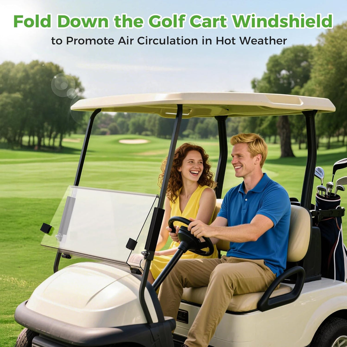 10L0L Golf Cart Windshield for Club Car Precedent 2004-Up, Tempo, 2017-Up Onward, Clear/Tinted Fold Down Club Car Windshield Anti-UV Impact Resistant - 37.5"W X 33.6"H