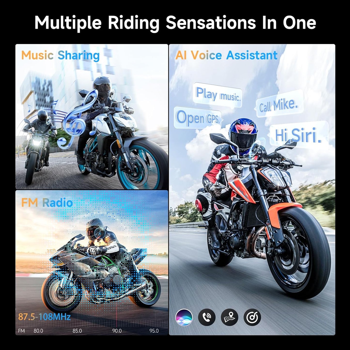 Moman Motorcycle Intercom, H2E Eagle-Like Helmet Headset Communication System with Dual Chip for Audio Multitasking HiFi/Music Sharing/FM/AI Voice (1Pack), Motorcycle-Intercom-Helmet-Headset-Headphone