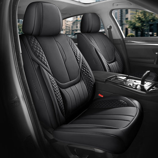 Car Seat Covers Full Set - Universal Seat Covers for Cars SUV Truck – Faux Leather Automotive Seat Covers, Breathable & Waterproof Front and Rear Seat Protectors, Fit for Most Cars-Black