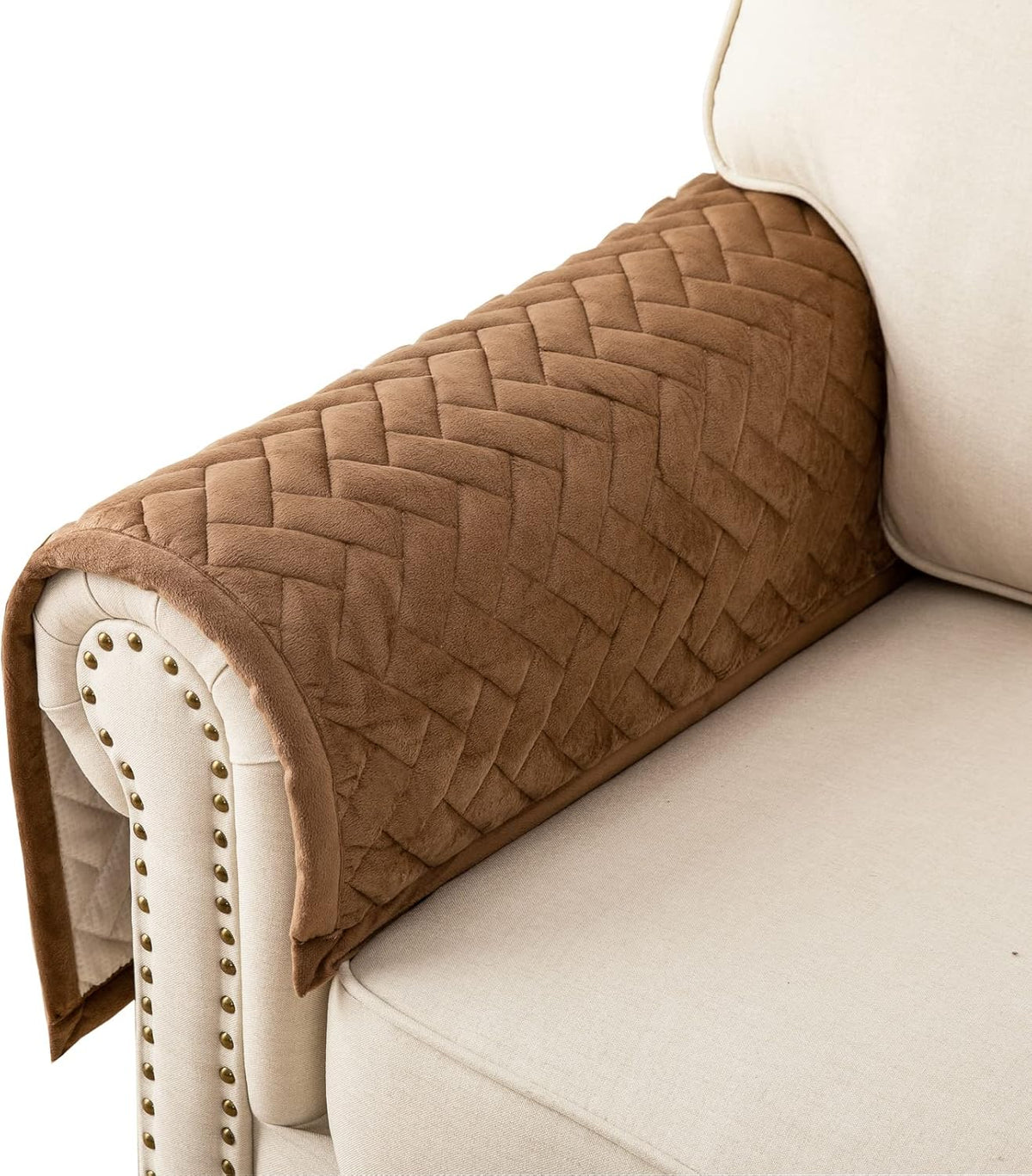 Eismodra Armrest Covers,Couch Cover,Sofa Cover,Backrest Covers,Anti-Slip Armchair Slipcovers for Dogs Cats Pet Loveseat Recliner Leather L Shaped,Brown 28 x 28 Inches (Only 1 Piece)