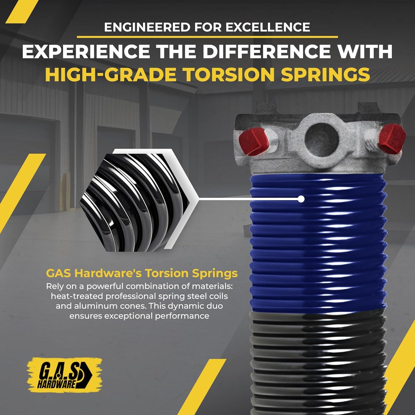 Garage Door Torsion Spring 262x1.75x44 Includes 1” Steel Bearing, Non-Slip Gloves, and Winding Bars for Left and Right Side of Garage Door Precision E-Coating 5-Year Warranty Min. 30,000 Cycles (Pair)