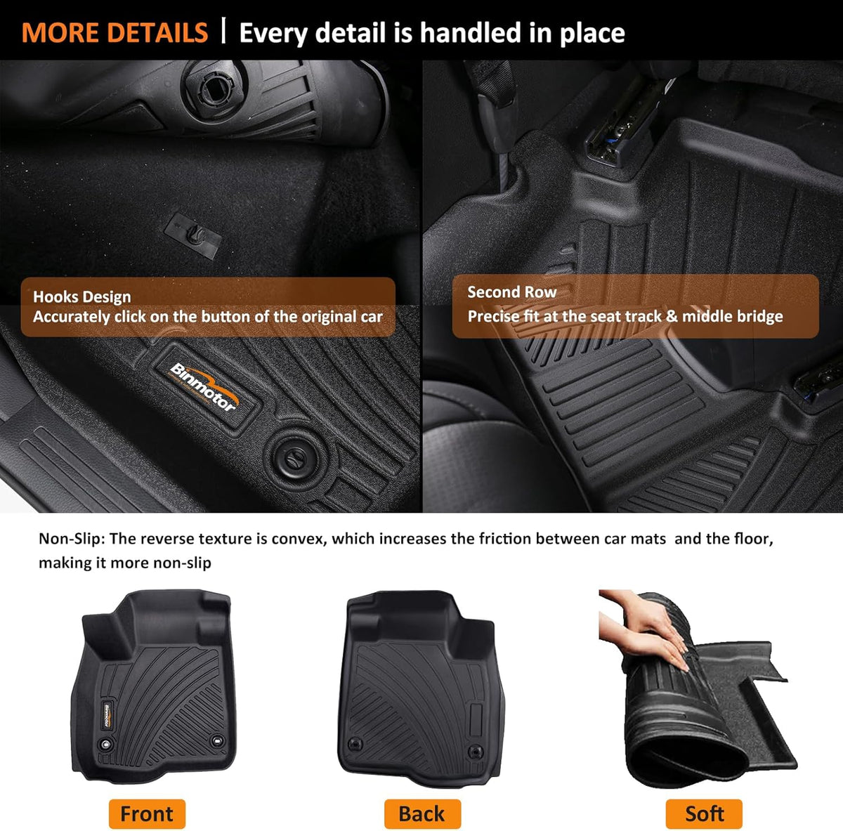 Binmotor-Floor Mats & Cargo Liner Custom for Genesis GV80 5-Seater 2021-2025, 1st & 2nd Row & Cargo Mat Full Set, Heavy Duty Car Floor Liners for Genesis GV80 Accessories