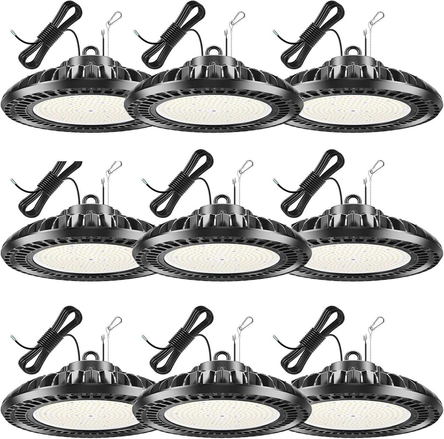 9 Pack 500W LED High Bay Light 72,500LM DLC ETL Listed Industrial Grade UFO Light Dimmable IP65 Waterproof 5000K Commercial Bay Lighting for Warehouse Garage Factory 110V 120V