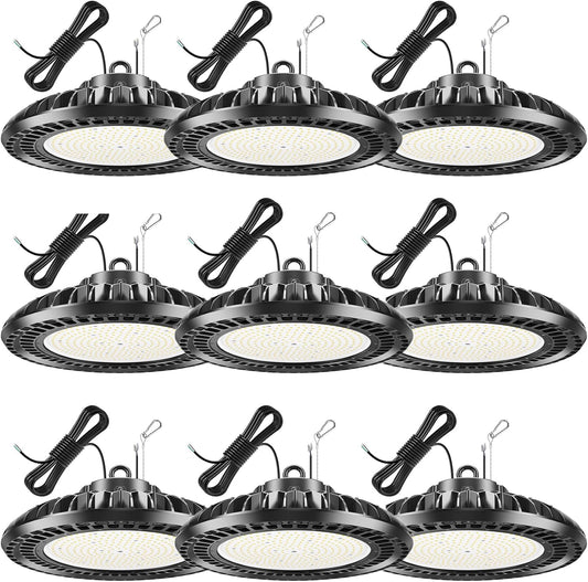 9 Pack 500W LED High Bay Light 72,500LM DLC ETL Listed Industrial Grade UFO Light Dimmable IP65 Waterproof 5000K Commercial Bay Lighting for Warehouse Garage Factory 110V 120V