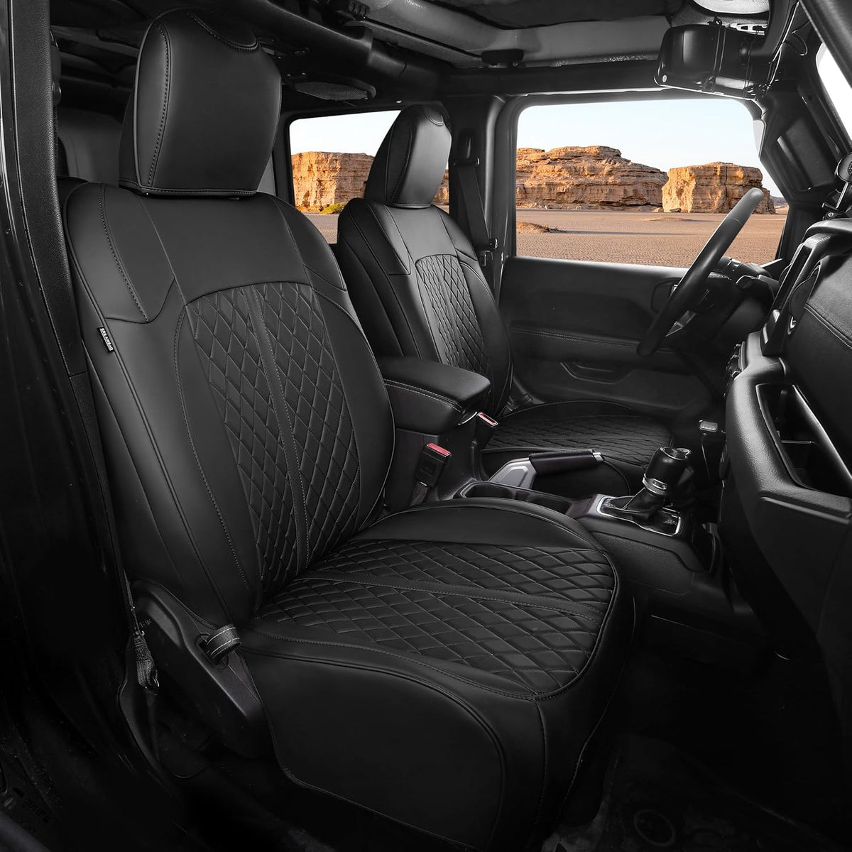 for Jeep Wrangler Seat Covers 4Door JL 2018 2019 2020 2021 2022 2023 2024 2025, Custom Fit Car Seat Cover Full Set, Luxury Waterproof Leather Seat Protectors, Black, with Rear Cup Holder