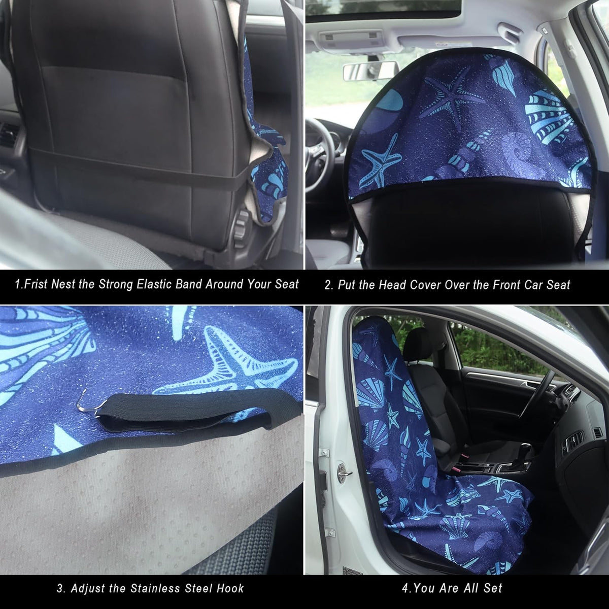 Car Seat Cover Protector Front Seats,for Gym Workout,Running,Swimming,Beach and Hiking,Waterproof Sweat Towel Bucket Seat Covers for Cars SUV Trucks (Conch Shells Starfish, 2Pcs)