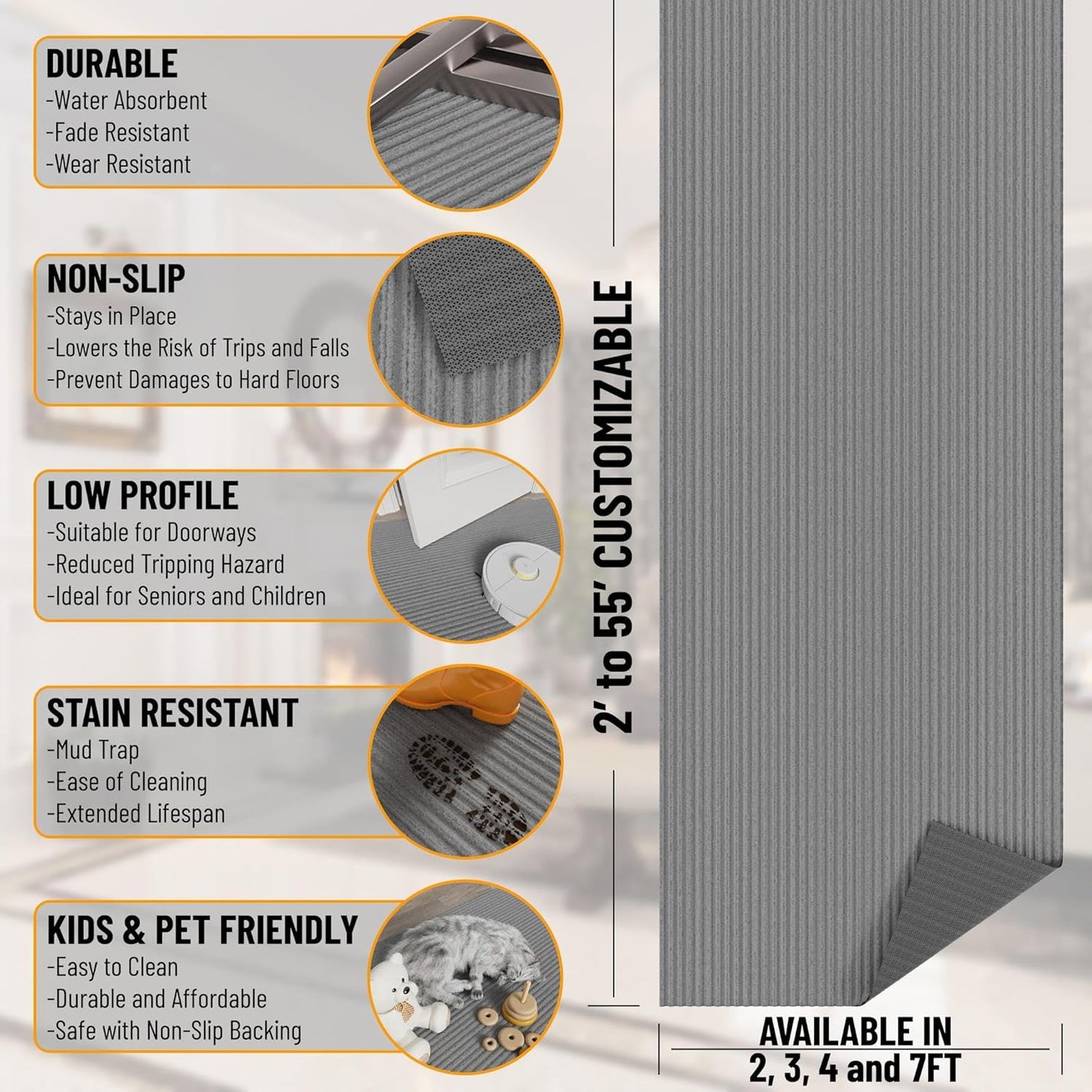 Ottomanson 3'11" x 12' Hallway Runner with Scraper Pile - Extra Durable Non-Slip Rug Mat for Indoor & Outdoor Use - Ideal for Kitchen, Entryway & Garage - High-Traffic Carpet, Gray