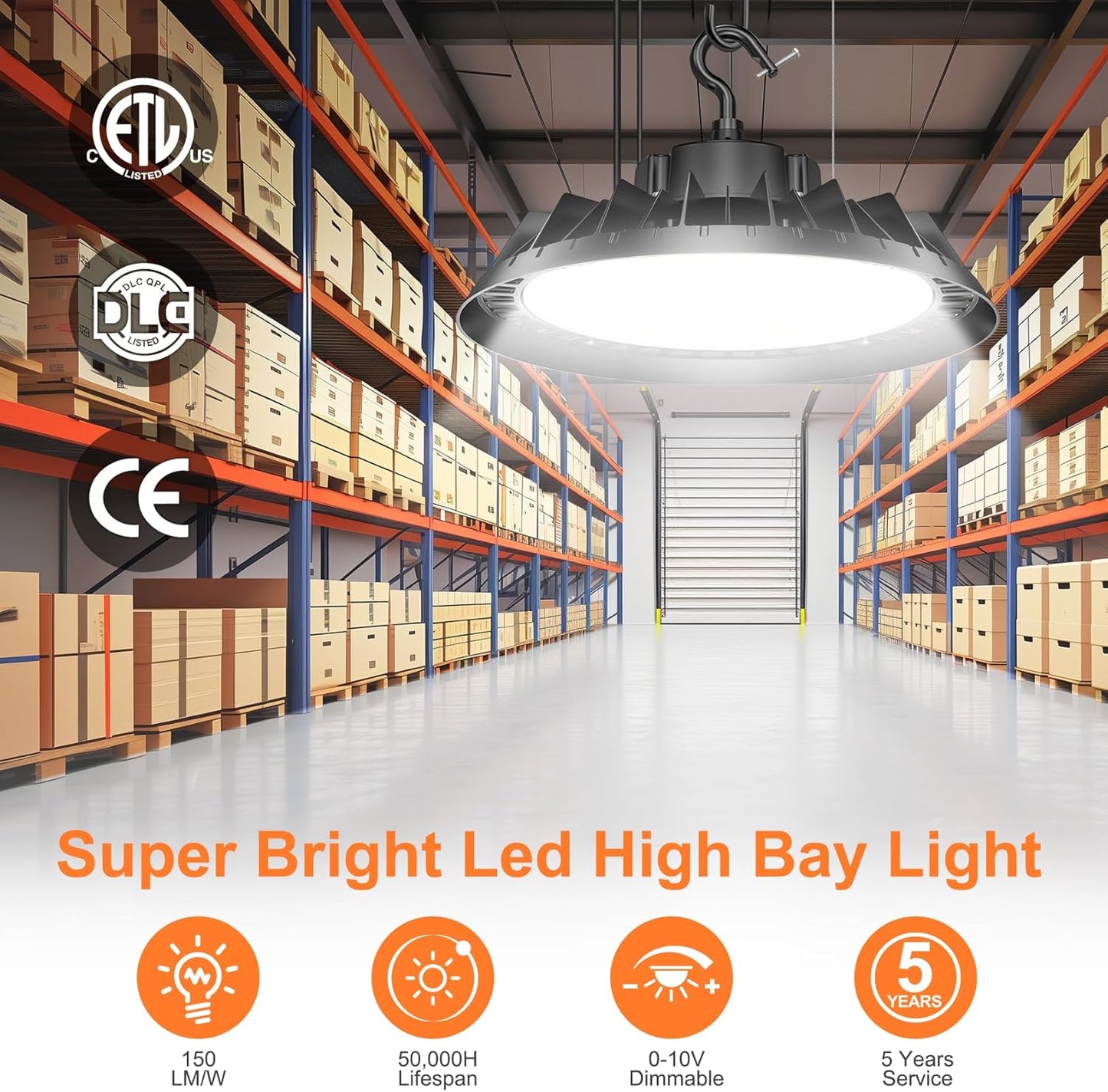 6Pack LED High Bay Lights, Super Bright 240W UFO High Bay LED Shop Lights, 36000LM 5000K, 0-10V Dimmable, 5' Cable Plug, IP65 Waterproof, ETL Listed Plug & Play Lighting for Gym Factory Warehouse