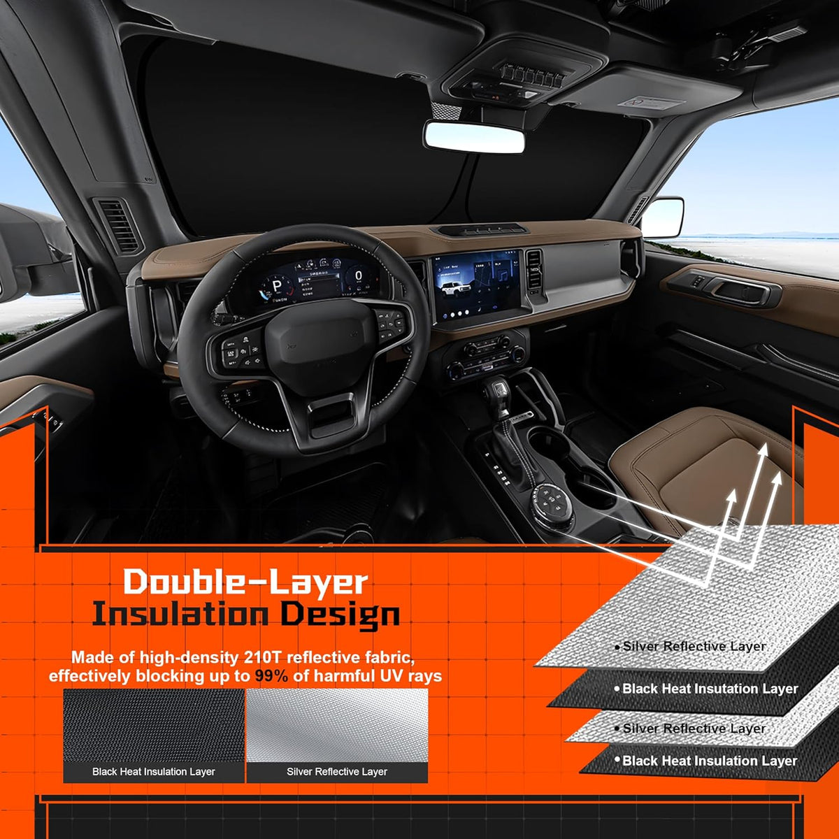 Custom Fit Windshield Sun Shade for Suba-ru Outback 2020-2025 (Premium, Limited, Touring)- Full Coverage, 210T Reflective Fabric, Double-Layer Design - Easy to Install and Store