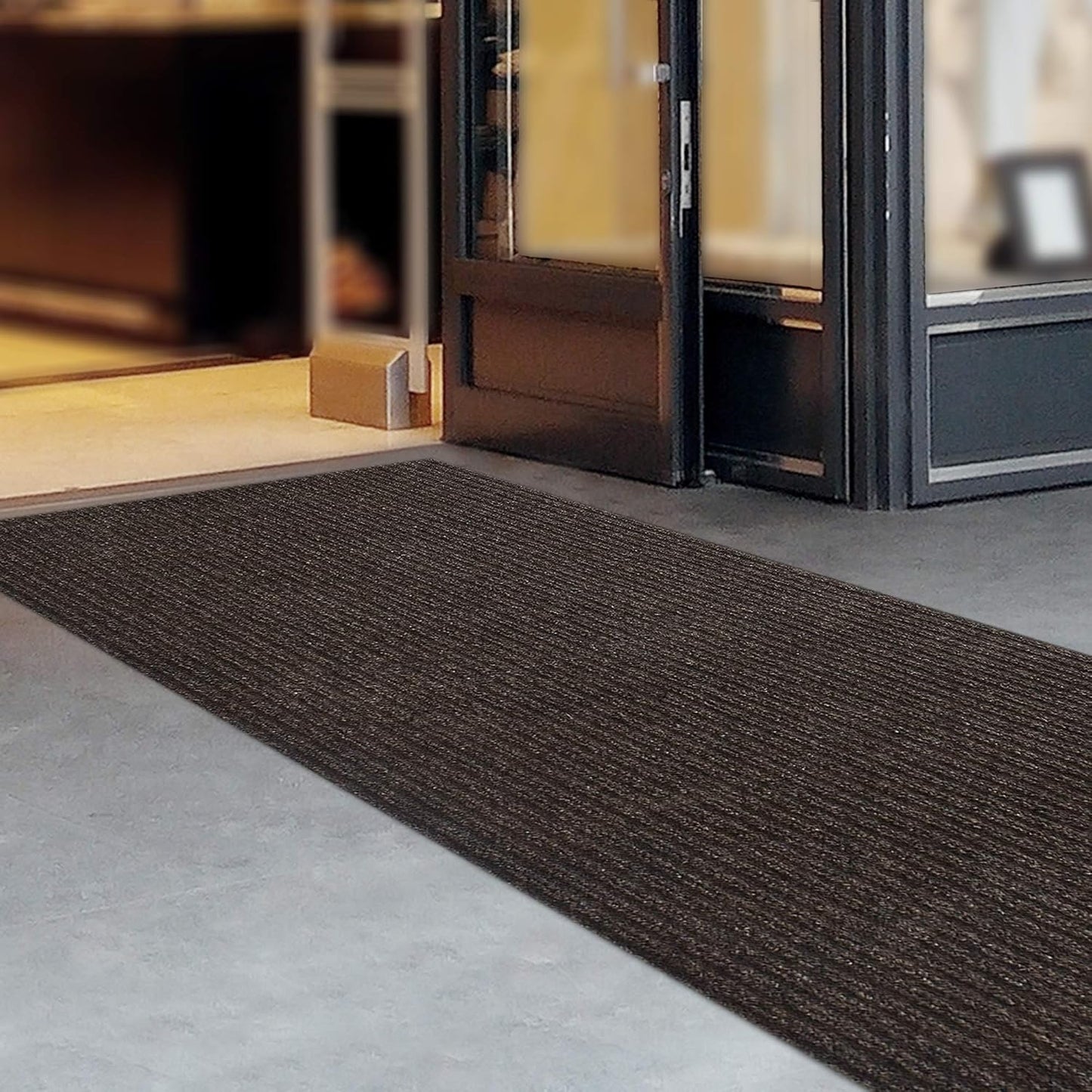 iCustomRug Spartan Weather Warrior Indoor/Outdoor Utility Ribbed Carpet Runner with Non-Slip Thermoplastic Rubber Backing, 6ft X 8ft in Brown