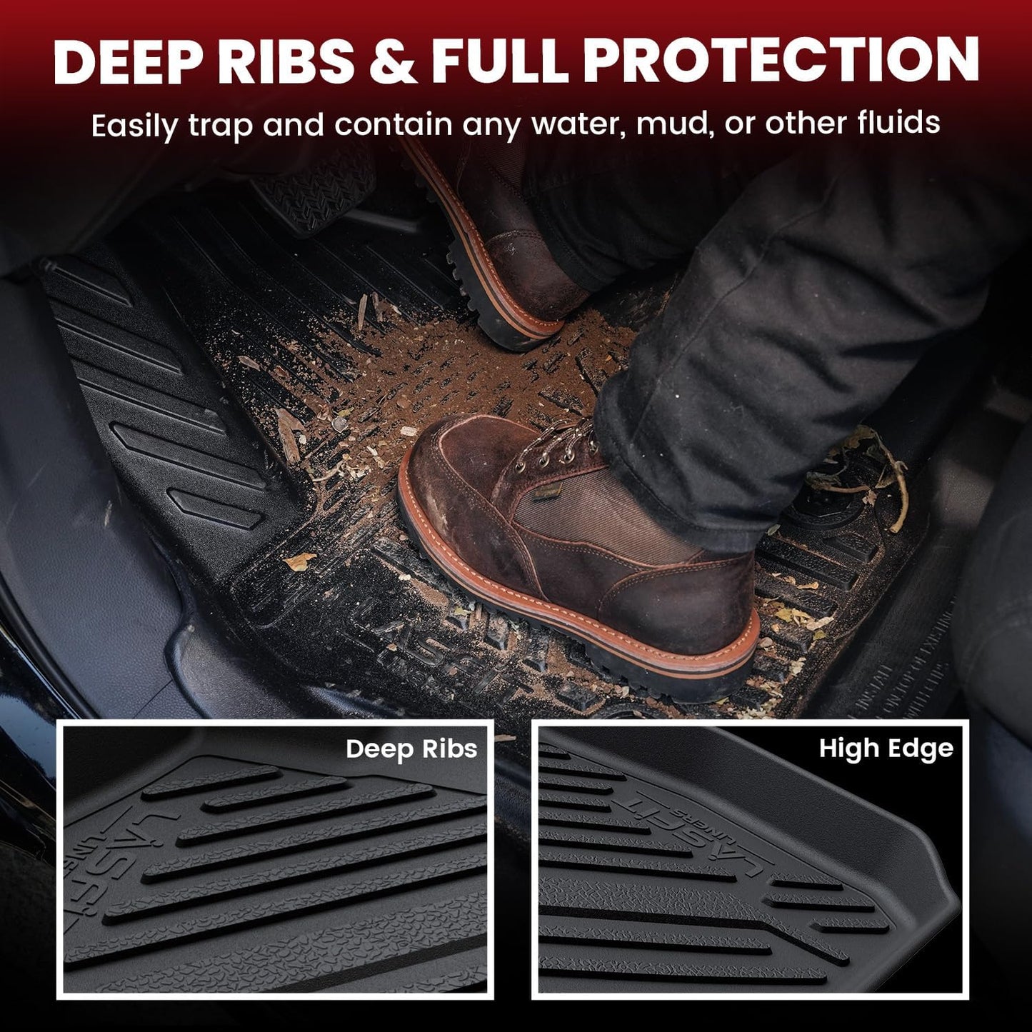 LASFIT Floor Mats & Trunk Mat for Honda Civic & Civic Si 2012 2013 2014 2015 (Fit Sedan, Not for Coupe), All Weather TPE Custom Fit Floor Liner, 1st & 2nd Row & Cargo Mat, Black