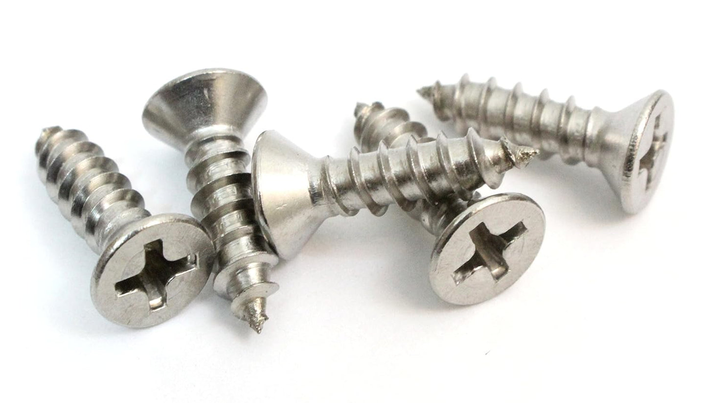 Bolt Dropper #6 x 1/2'' Stainless Steel Flat Head Phillips Wood Screw (100 Pack), 18-8 (304) Stainless Steel Sheet Metal Screws - Type A Point, Plain Finish