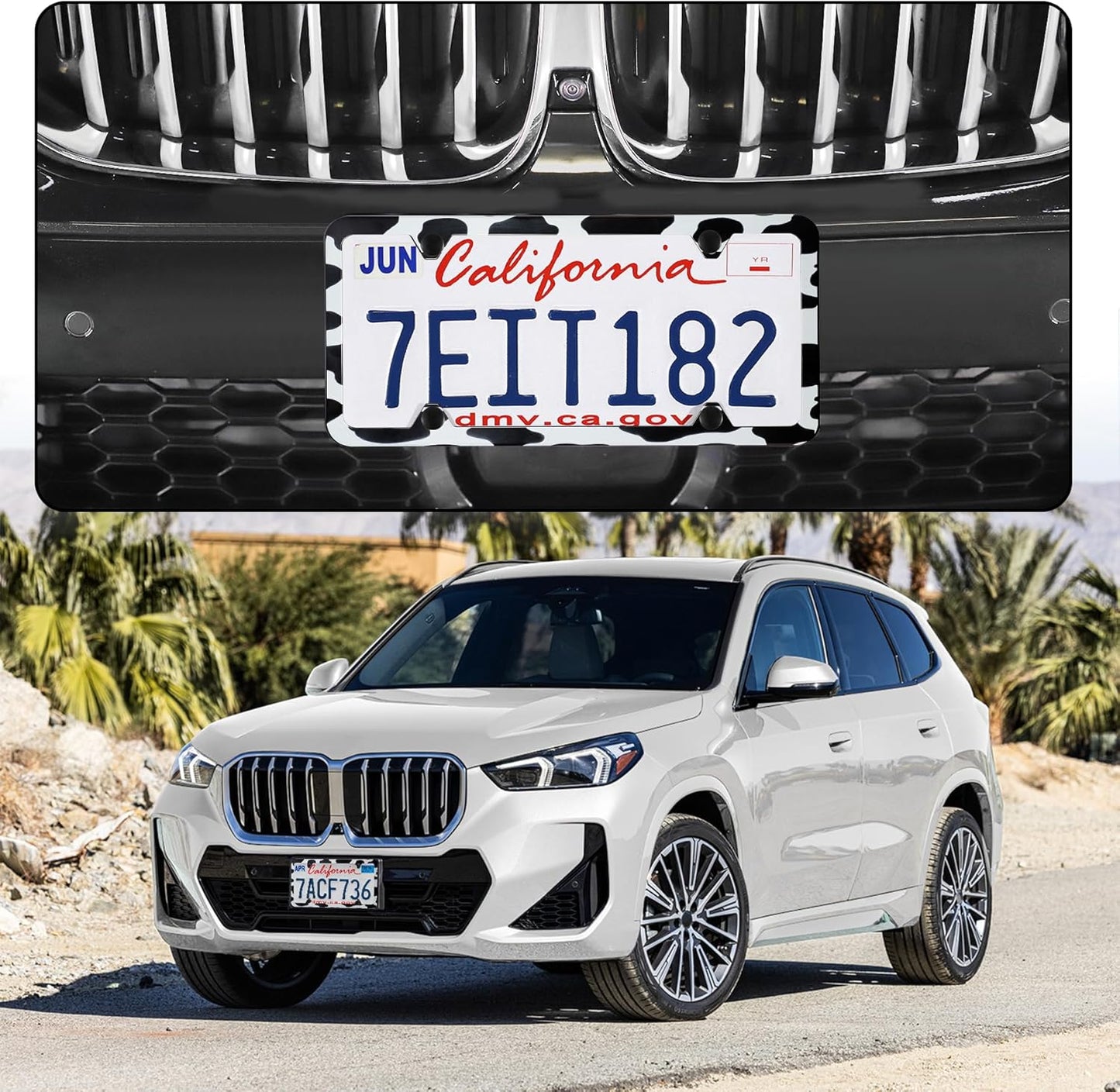 LivTee 4 Holes Stainless Steel License Plate Frames, 2 PCS Car Licence Plate Covers, Automotive Exterior Accessories Slim Design with Bolts Washer Caps for US Vehicles, Cow Spot